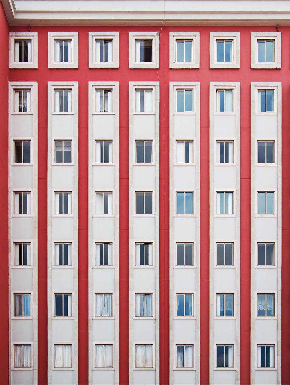 arquitectura, bloque de apartamentos, condominio, edificio, simetría, rojo,