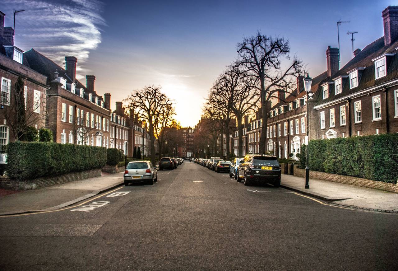 architecture, building, infrastructure, blue, sky, cloud, road, car, vehicle, parking, residences, trees, plant, tornado
, 