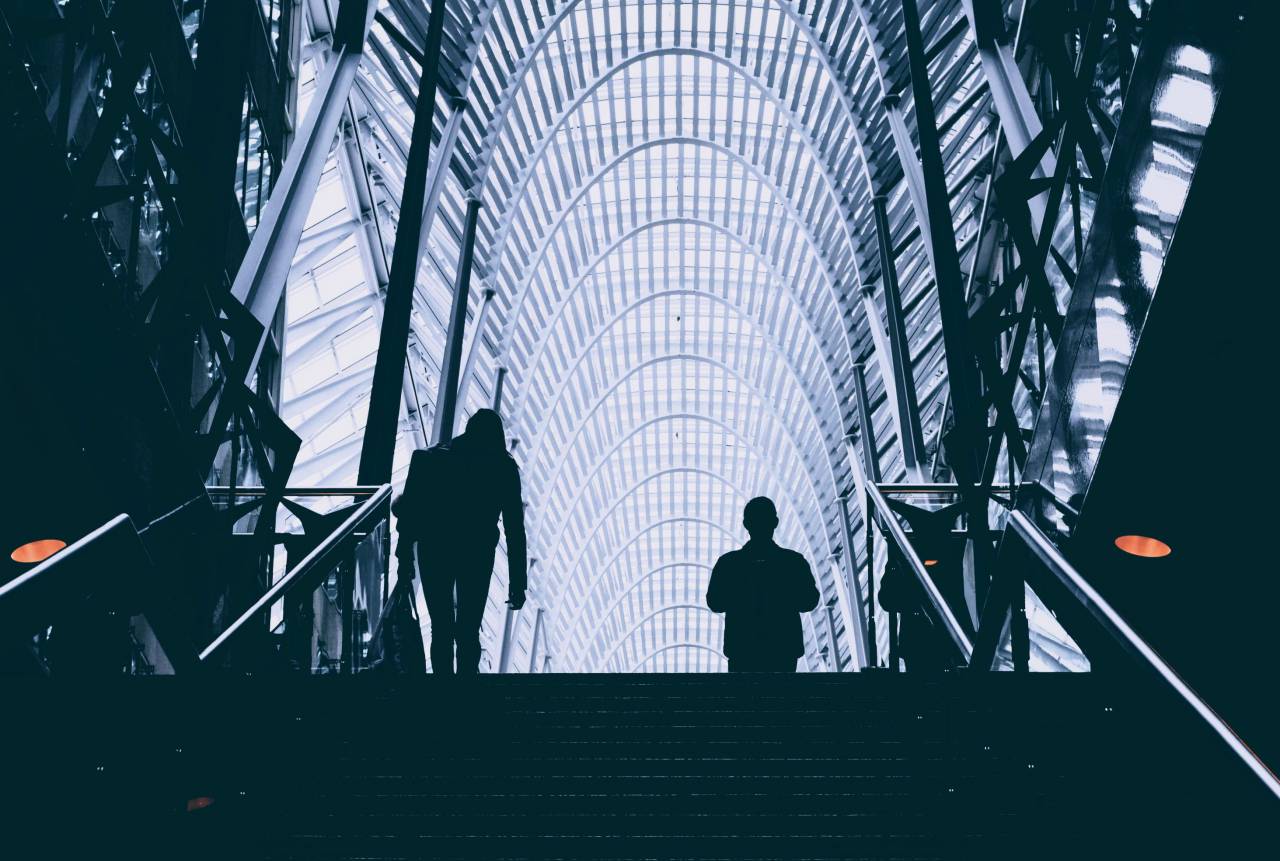 arquitectura, edificio, infraestructura, interior, gente, para caminar, viajar, escalera, silueta,