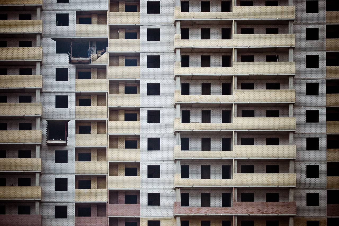 edificio, urbano, arquitectura, ladrillos, amarillo, apartamento, ciudad,