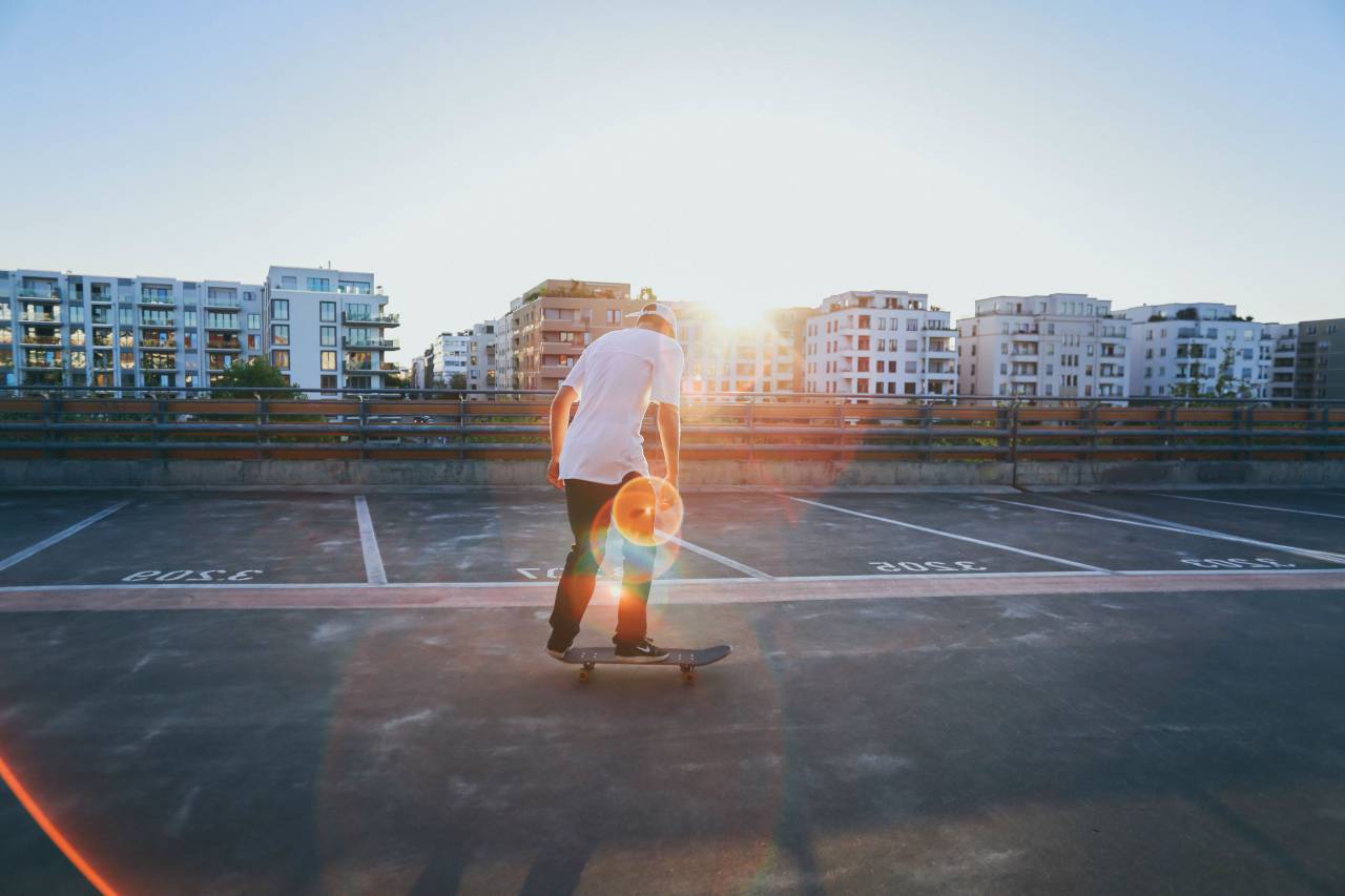 buildings, structure, condominium, people, man, skateboarding, sport, sunlight, sunshine, sunrise, sunset, sky, bridge
, 