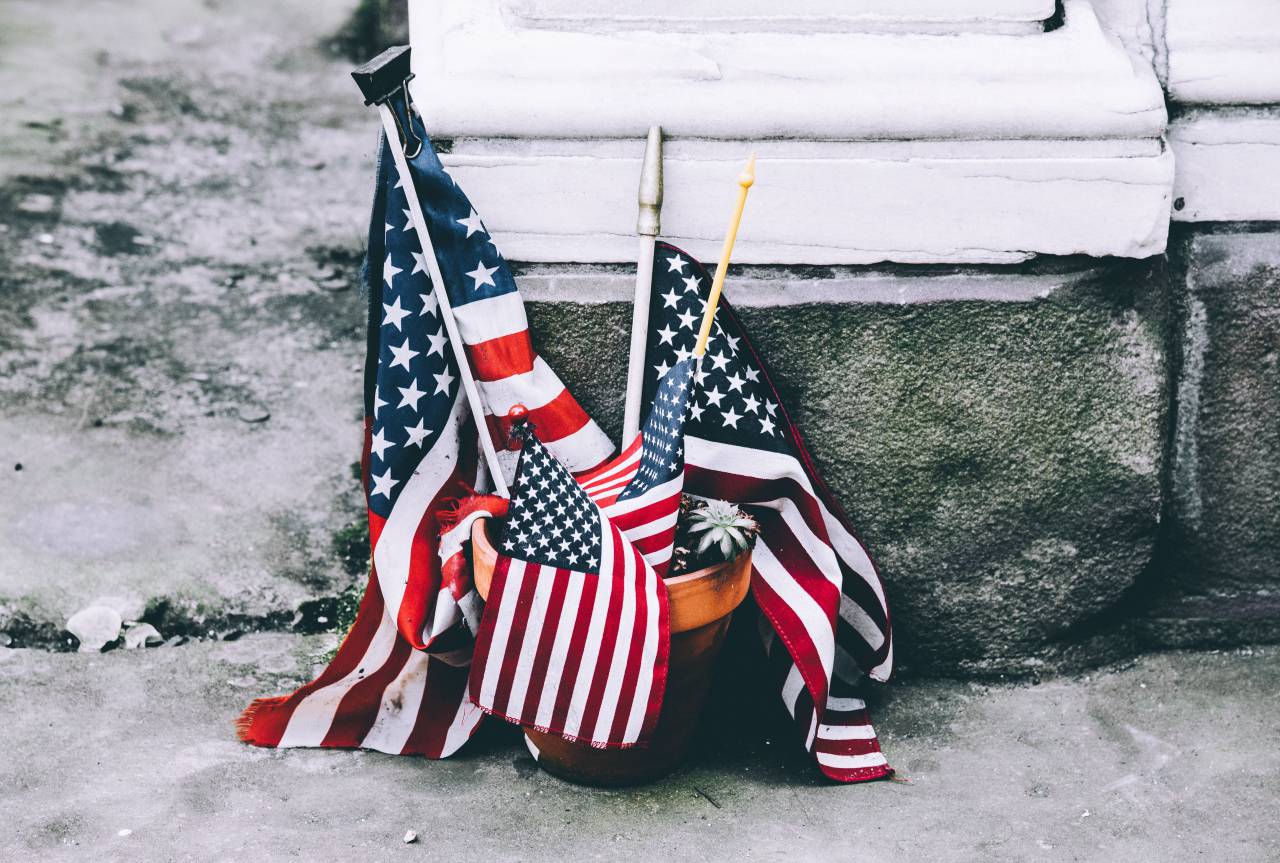 banderas, estados unidos, palo, olla, fuera,