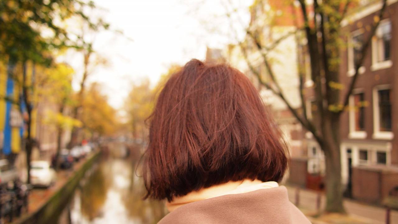 niña, mujer, cabello, abrigo, jacet, otoño, otoño, aire libre,