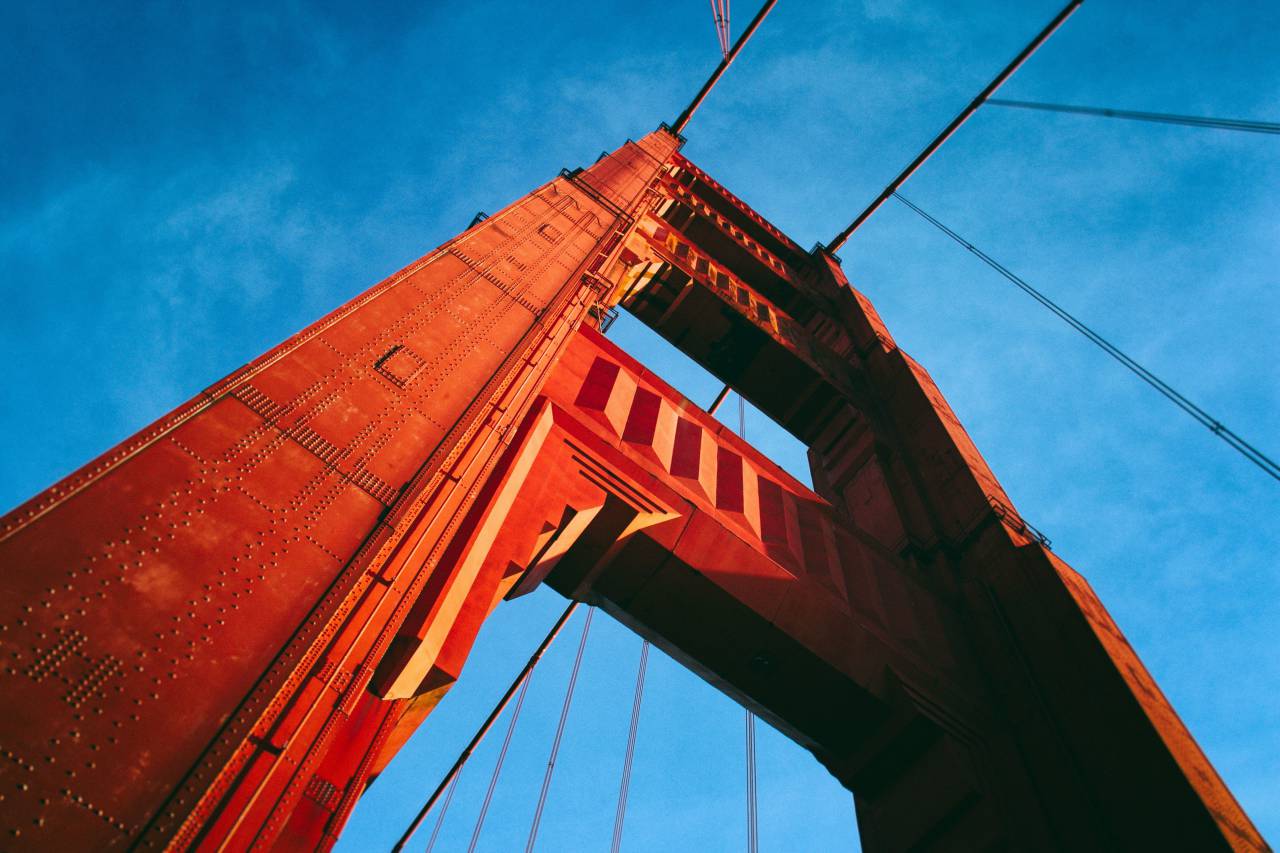 Puente Golden Gate, arquitectura, metal, acero, rojo, azul, San Francisco, cielo,
