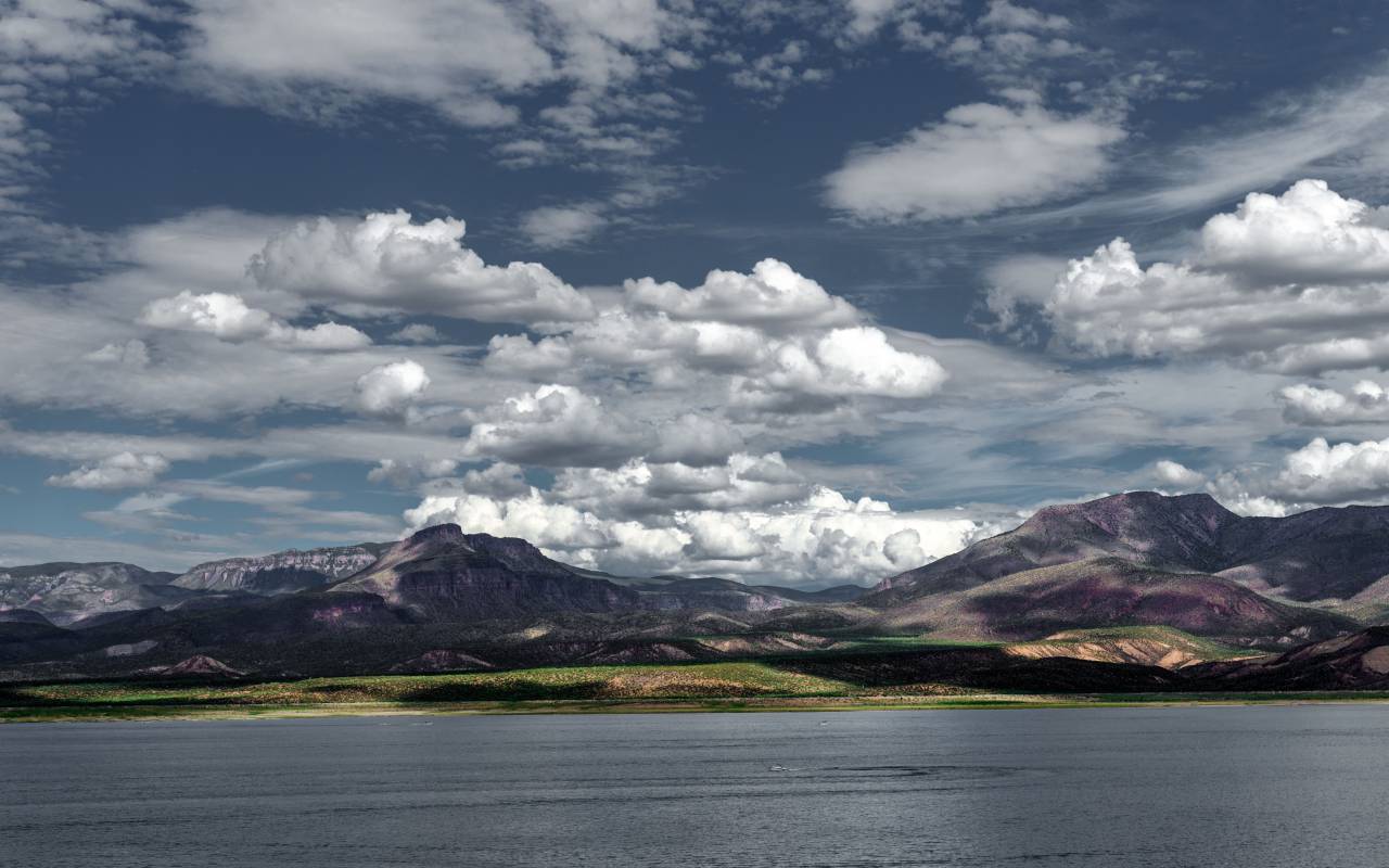 lago, água, horizonte, azul, céu, nuvens, montanha, vale, paisagem, vista, natureza,