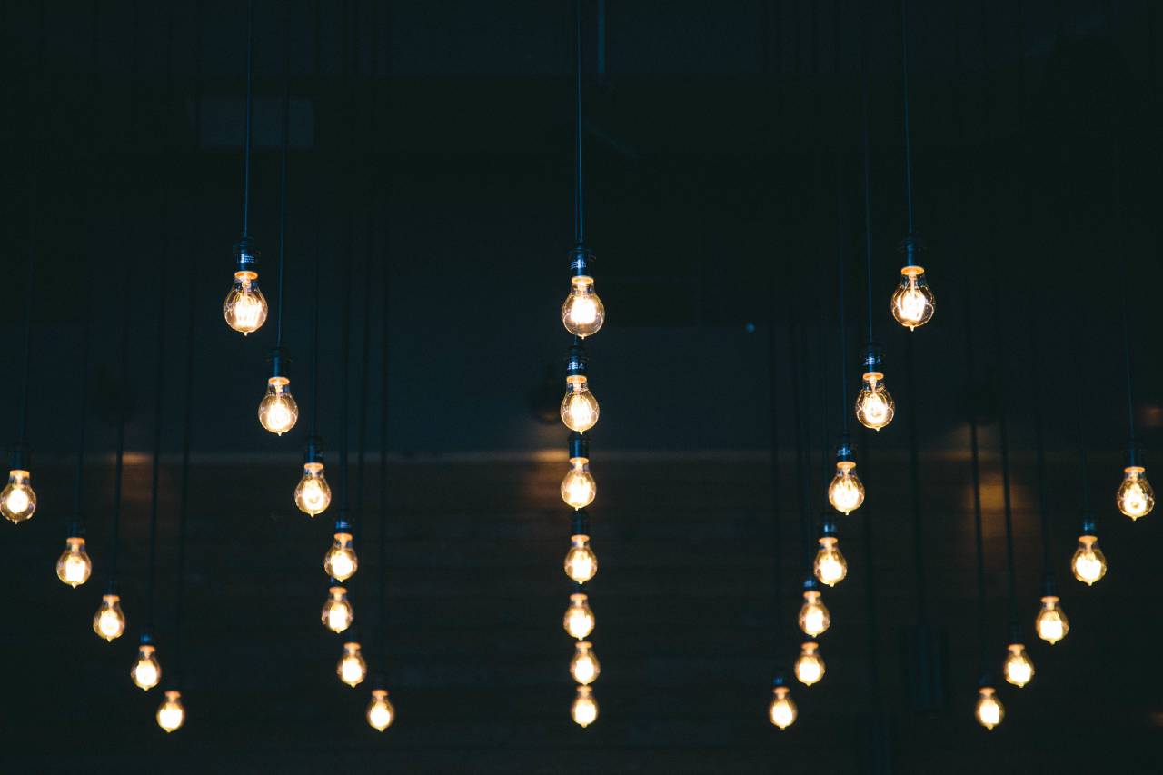 luz, bombilla, chispa, oscuro, noche, techo, techo,
