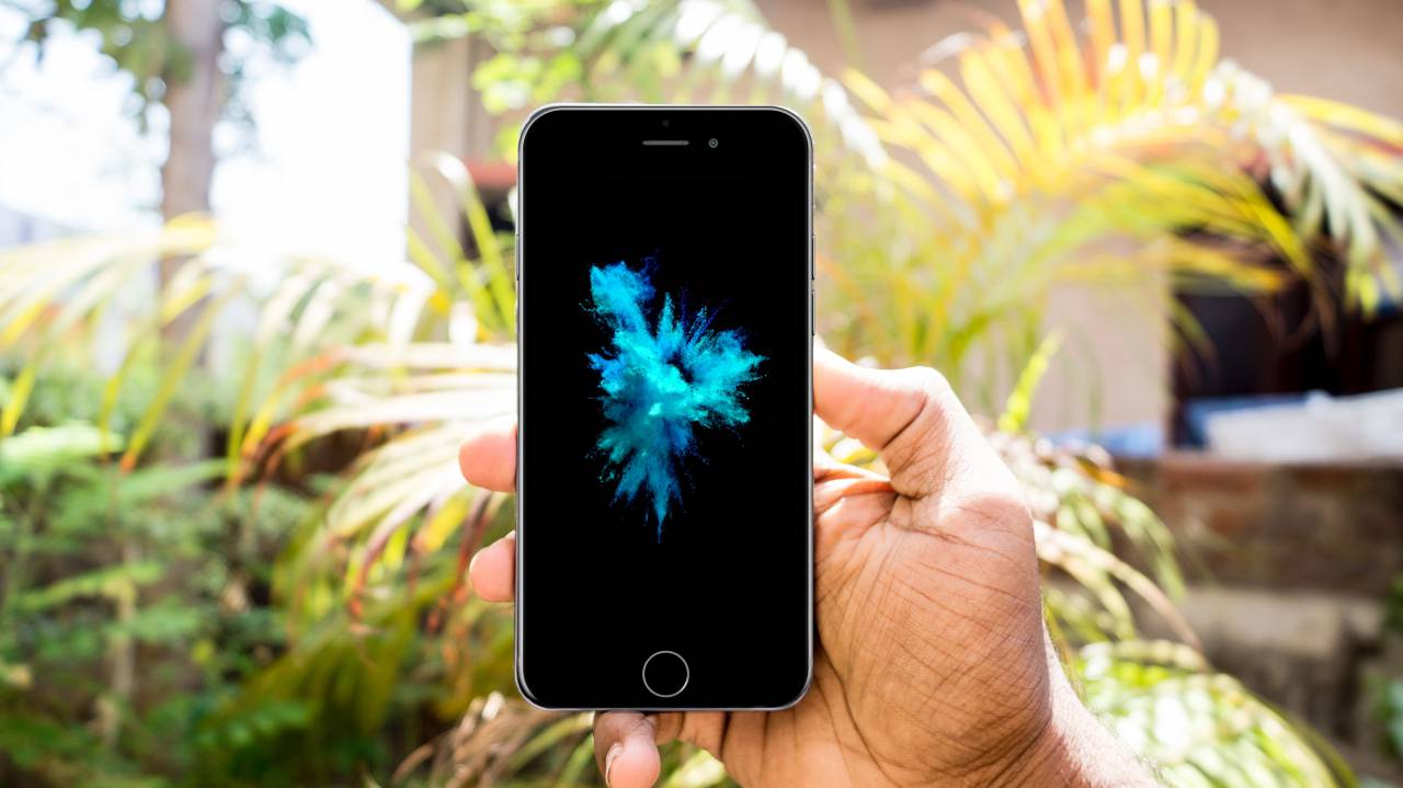 móvil, teléfono, smartphone, gadget, pantalla táctil, electrónica, tecnología, mano, palma, verde, plantas, naturaleza,