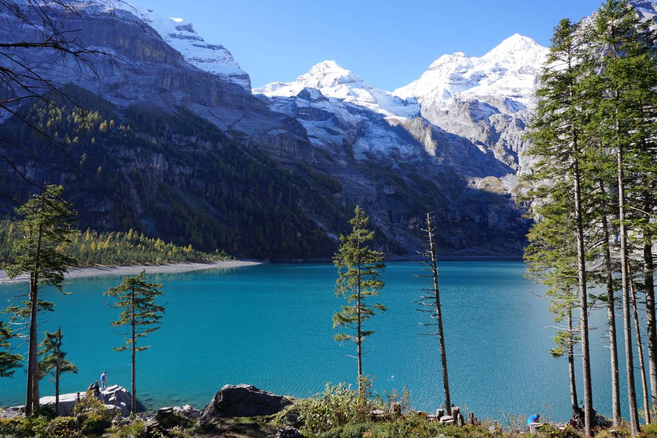 montaña, lago, suizo, nieve, agua, azul, verde, árbol, bosque, madera, hoja, nieve, pico, naturaleza, viajes,