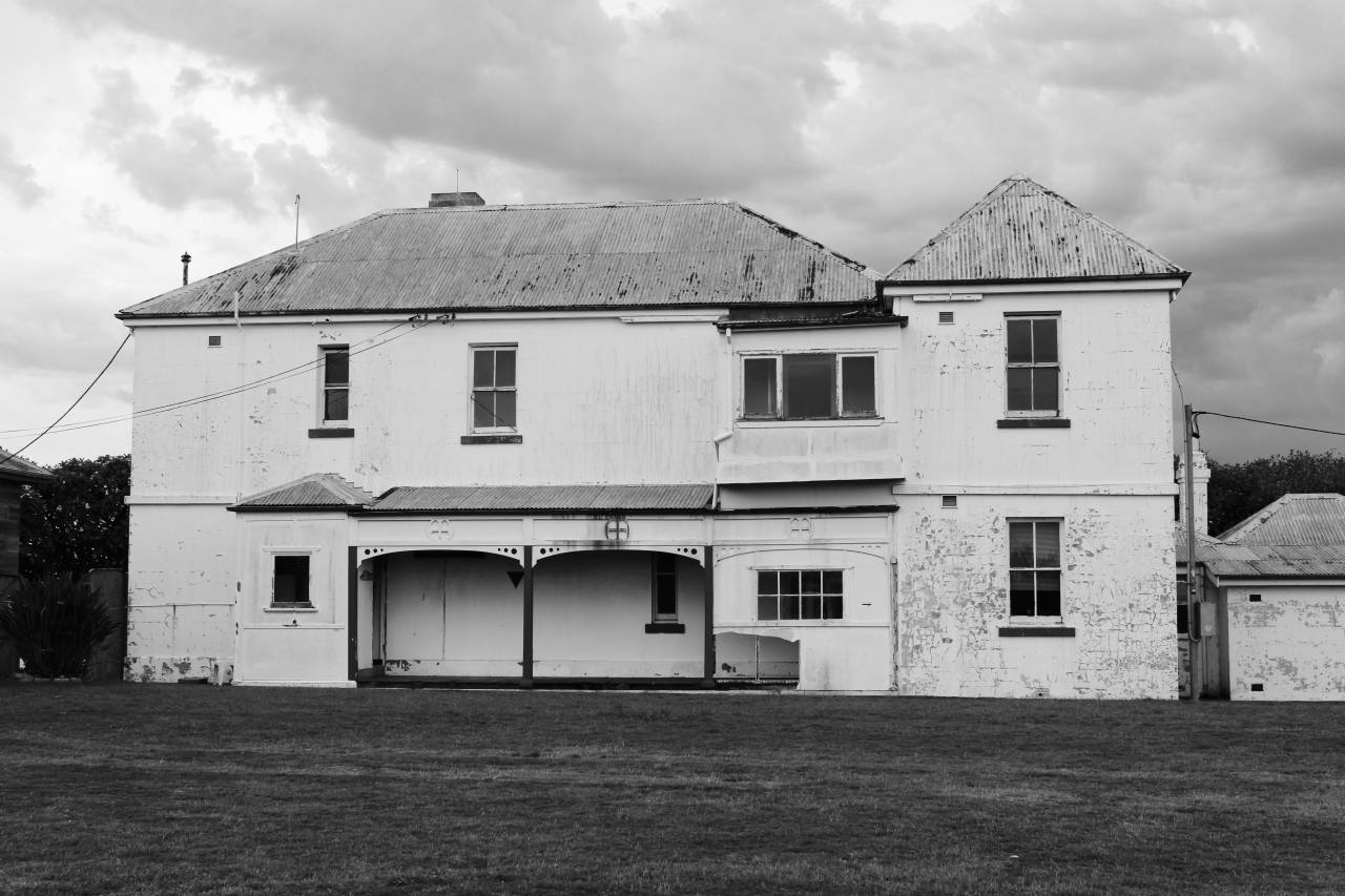 old, building, exterior, black and white, architecture, abandoned, empty, ruin, sky, clouds, windows, weathered, worn, structure, facade
, 