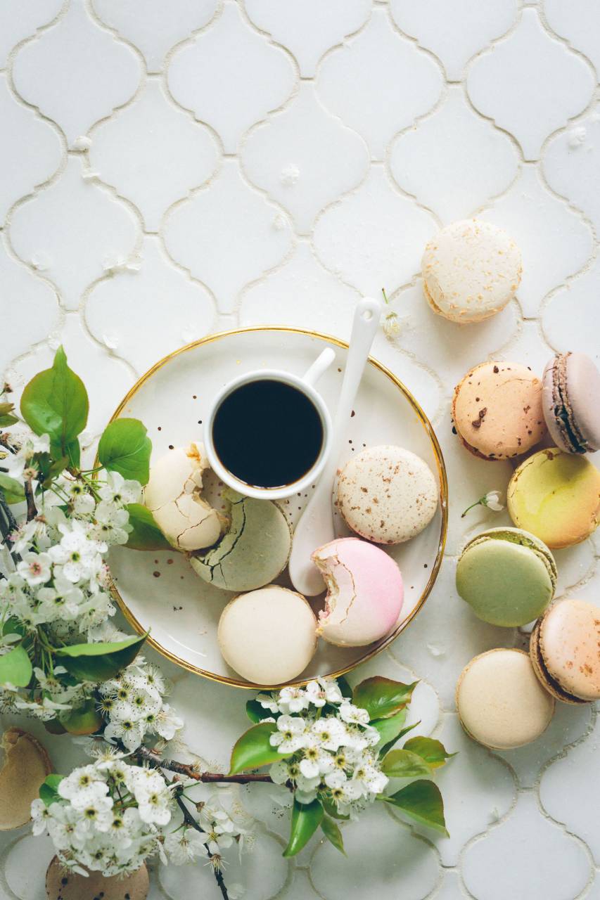 Pastelería, colorido, hornear, galletas, mesa, comida, postre, delicioso, flor, café, bebida,