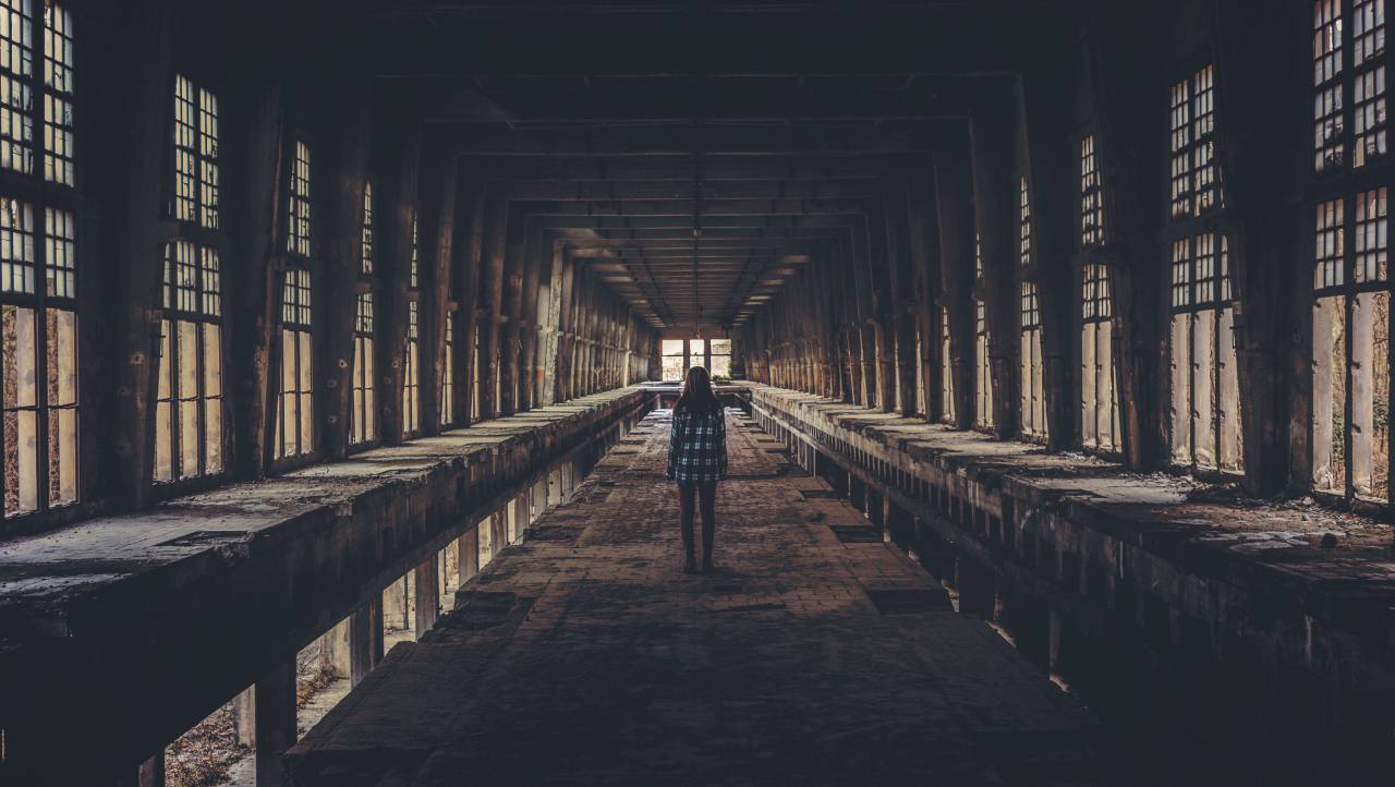 people, girl, walking, alone, old, building, architecture
, 