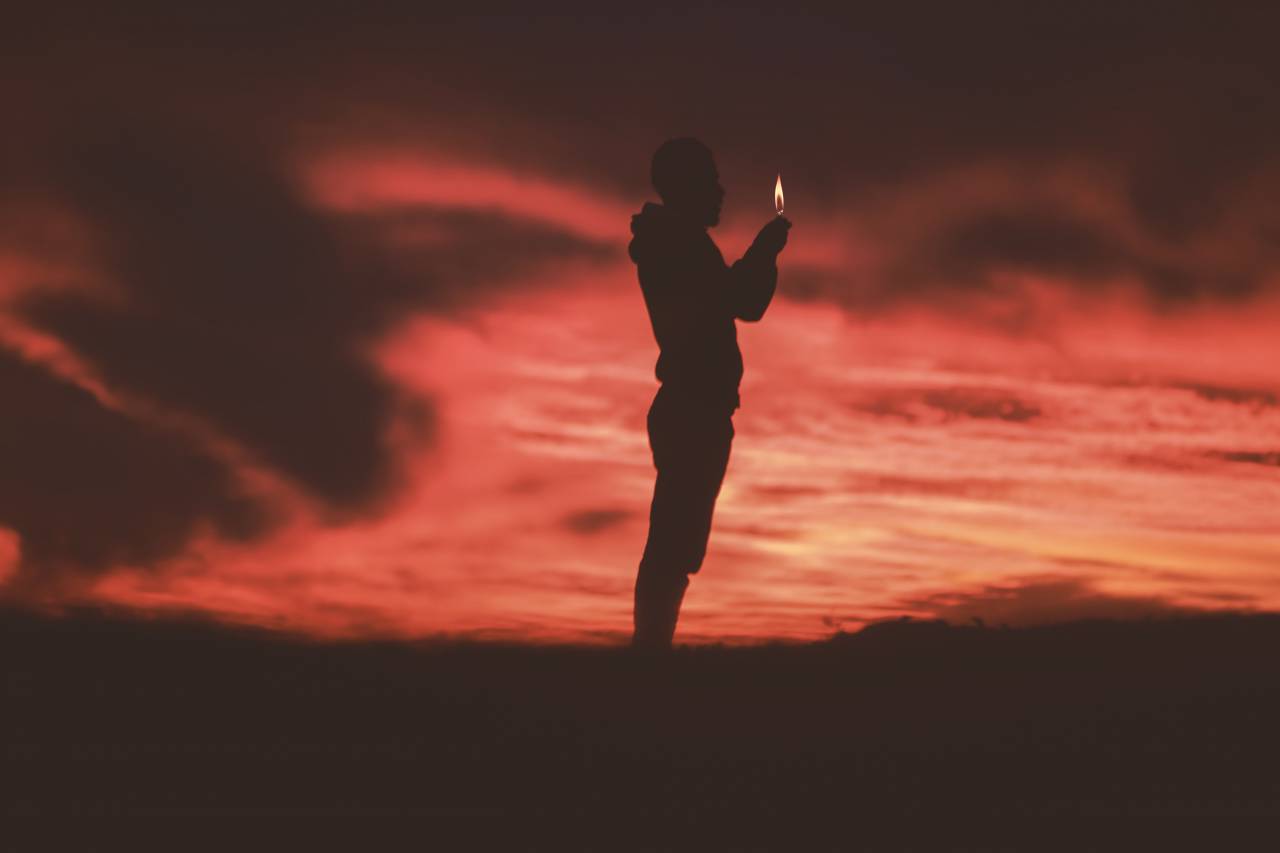 people, man, fire, light, silhouette, travel, adventure, sunset, clouds, sky
, 