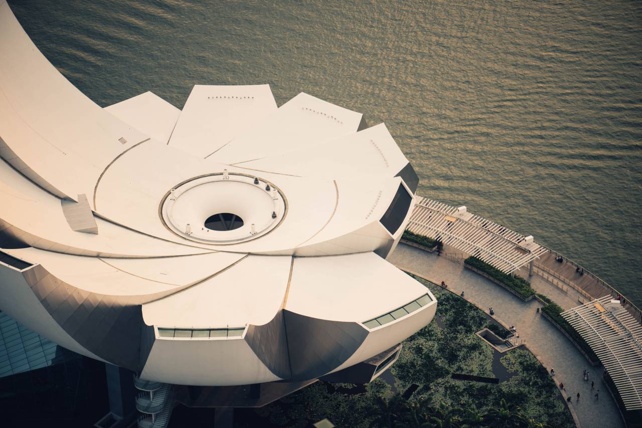 sea, ocean, water, buildings, aerial, view, city, urban, art, science, museum, singapore, landmark
, 