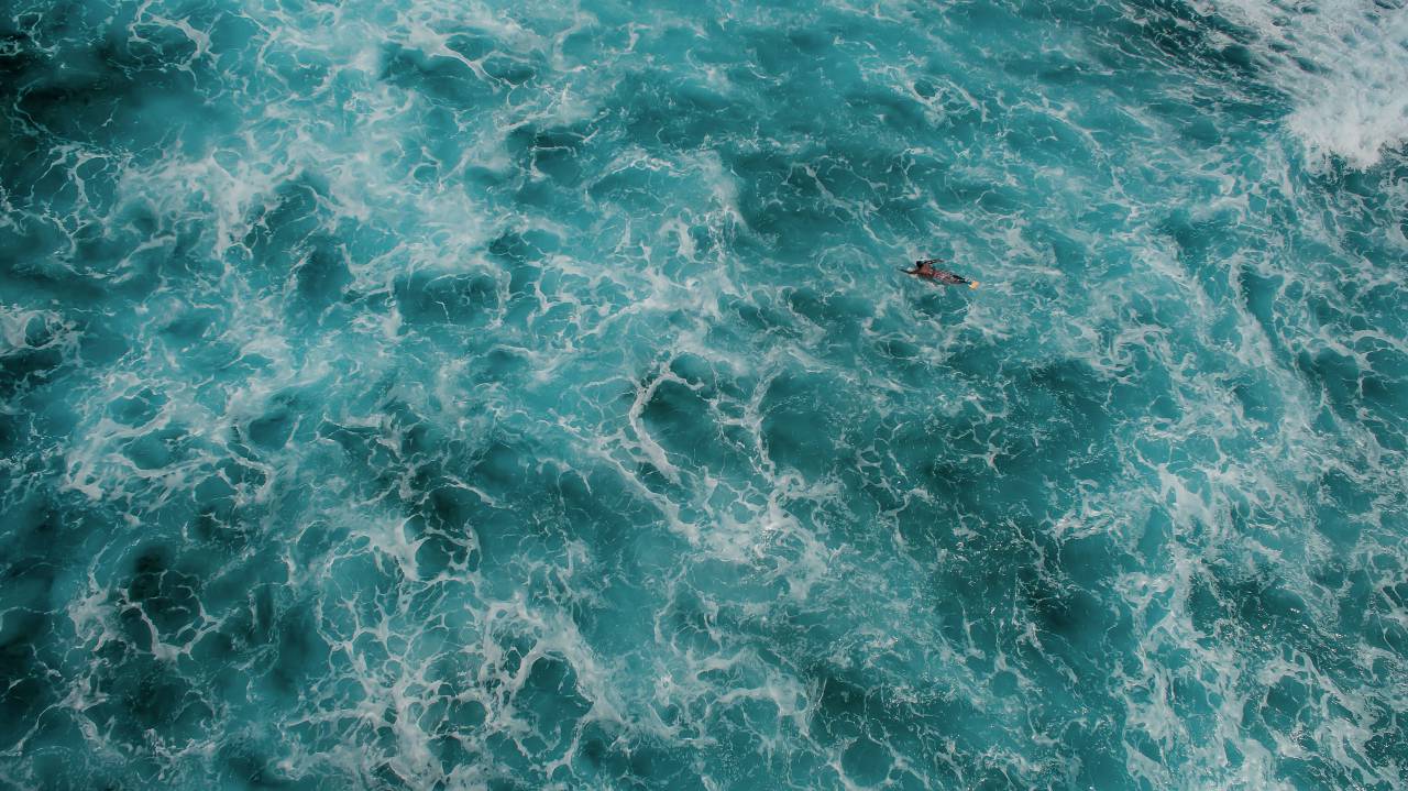 mar, océano, agua, olas, gente, hombre, natación,