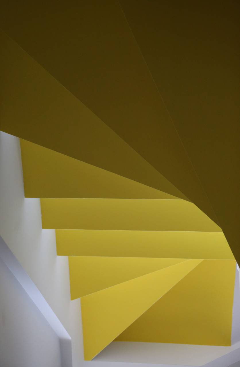 amarillo, escaleras, escalones, pared,
