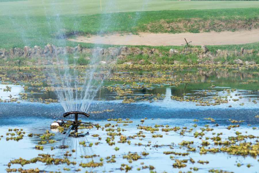 golf, course, sand, grass, sport, nobody, day, green, active, concept, country, fairway, field, game, hill, hole, holiday, landscape, lawn, leisure, meadow, natural, nature, outdoors, play, resort, space, sports, suburban, summer, vacation, trap, sand trap, pond, irrigation, water, 