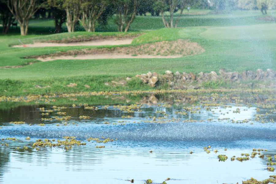 golf, course, sand, grass, sport, nobody, day, green, active, concept, country, fairway, field, game, hill, hole, holiday, landscape, lawn, leisure, meadow, natural, nature, outdoors, play, resort, space, sports, suburban, summer, vacation, trap, sand trap, pond, irrigation, water, 