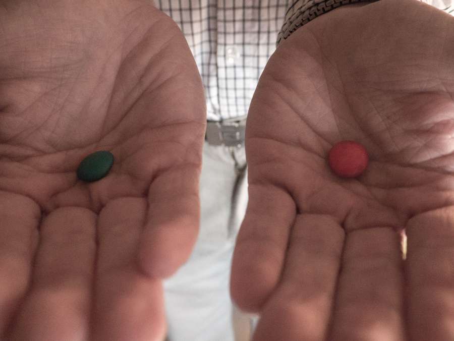 pill, blue, red, background, white, hand, concept, matrix, hands, black, closeup, healthy, health, body, holding, pills, capsule, medicine, medical, woman, healthcare, vitamin, election, men, male, 