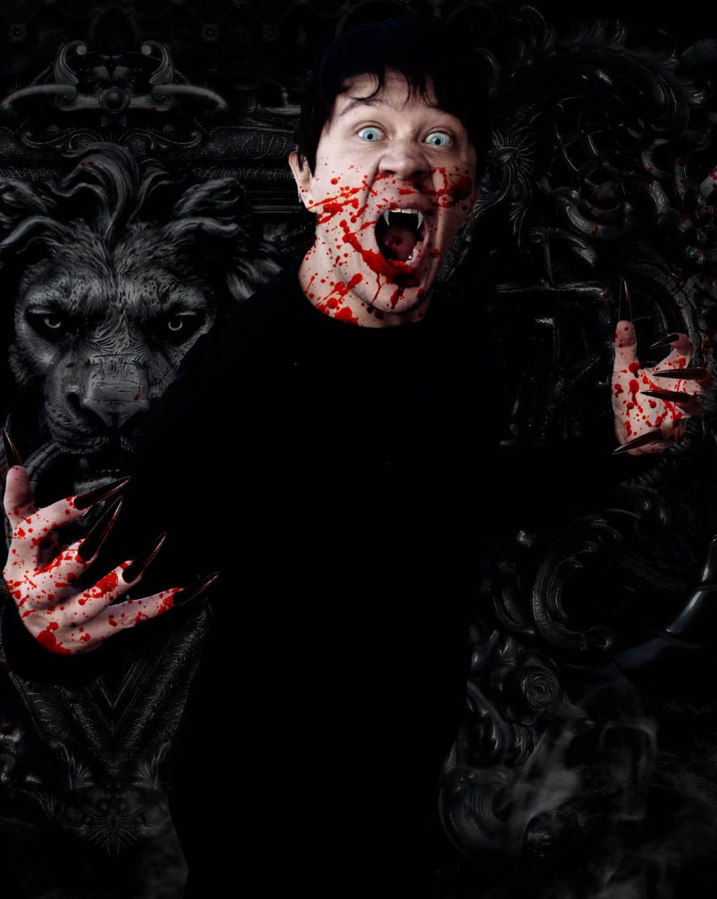 vampire, halloween, animal, one person, spooky, men, women, horror, adult, evil, black background, caucasian ethnicity, portrait, dark, looking at camera, studio shot, 