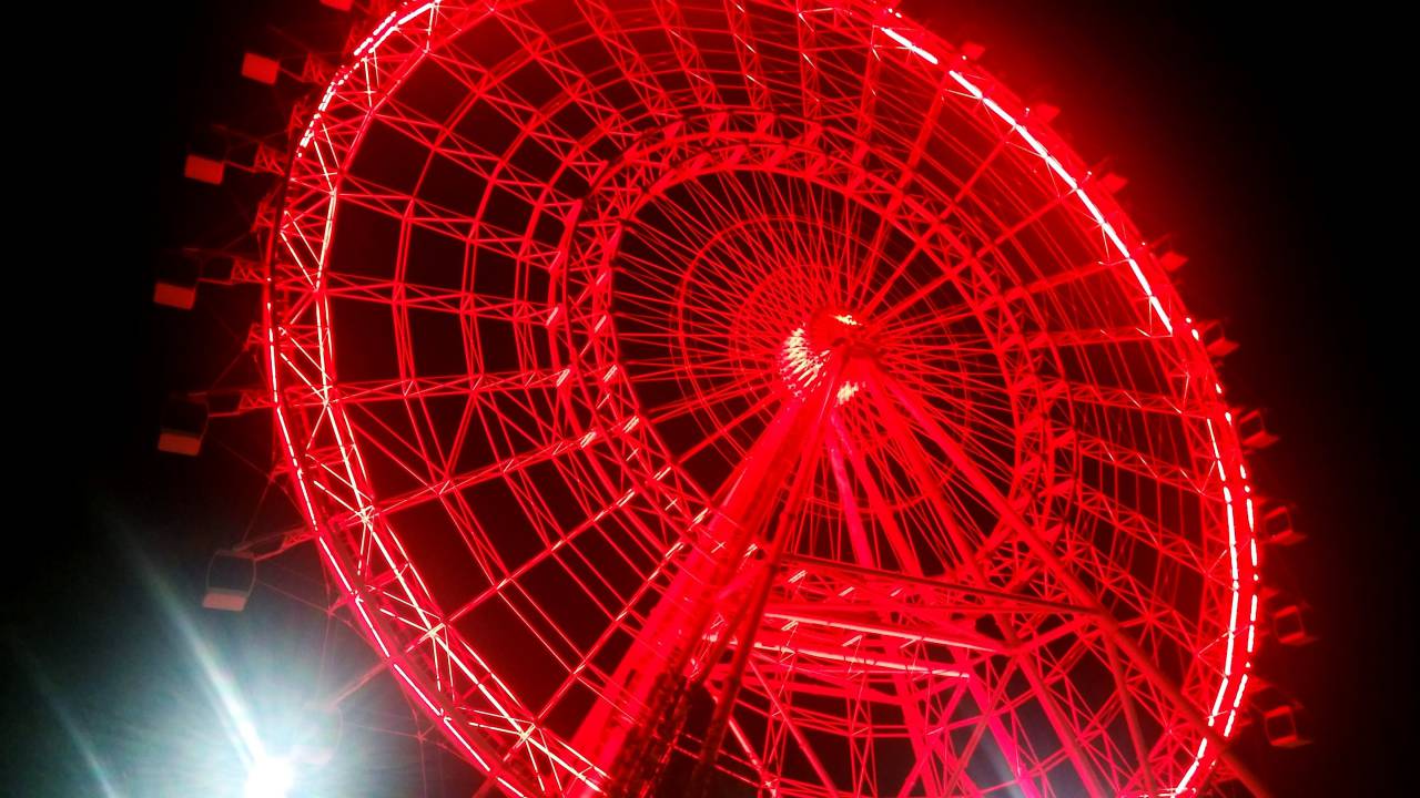 Ferris wheel, Amusement park, Red light, Night, Carnival attraction, Entertainment, Nighttime excitement, Illuminated ride, Funfair, Carousel lights, Nighttime thrill, Carnival atmosphere, Spectacular view, Colorful lights, Evening fun, Lighted Ferris wheel, Amusement park excitement, Nighttime amusement, Festive glow, Carnival ride, Fairground attraction, Night sky, Amusement park adventure, 