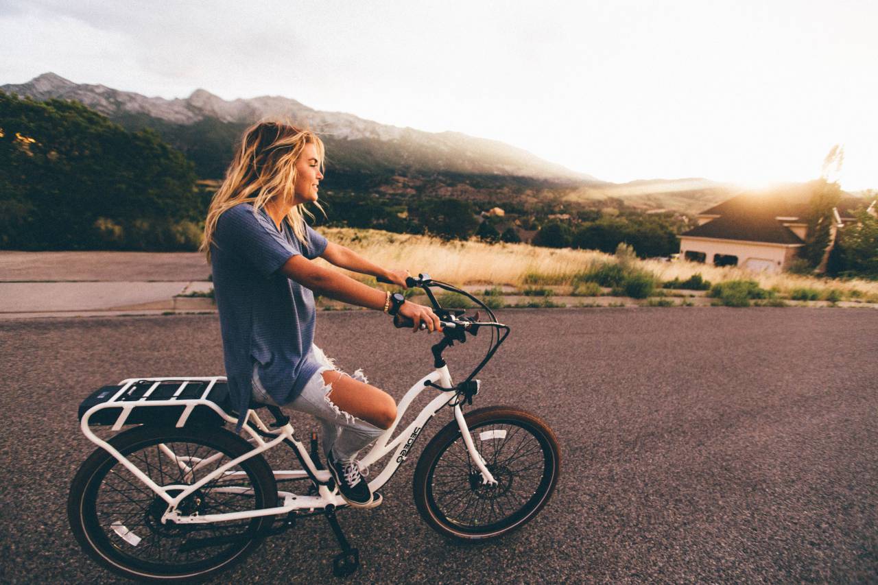 girl, woman, bike, bicycle, blonde, people, lifestyle, road, model, beautiful, pretty, landscape, outdoors, sunset, mountains, pavement, jeans, beauty
, 