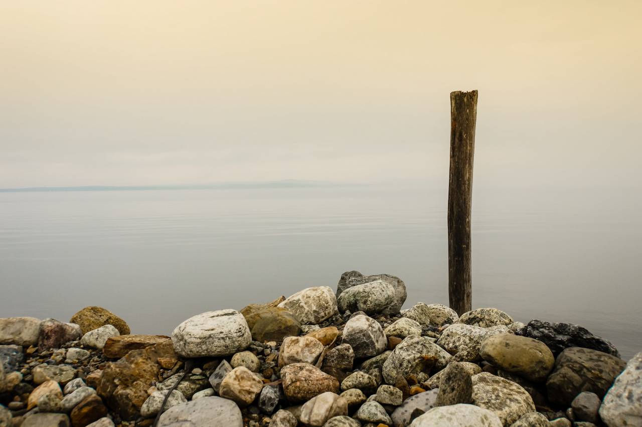 stick, stones, rocks, water, lake, sky, wood
, 