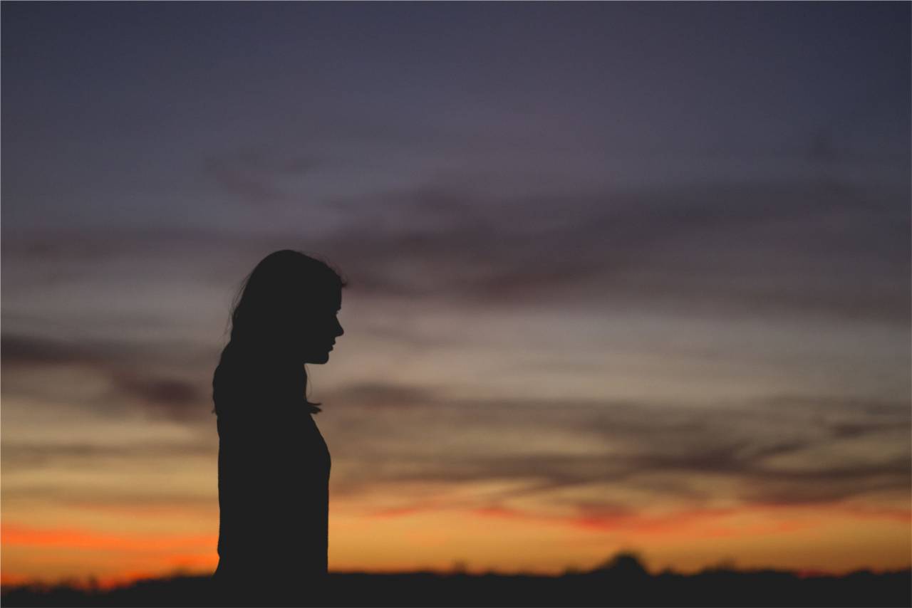 puesta de sol, anochecer, niña, mujer, silueta, gente,