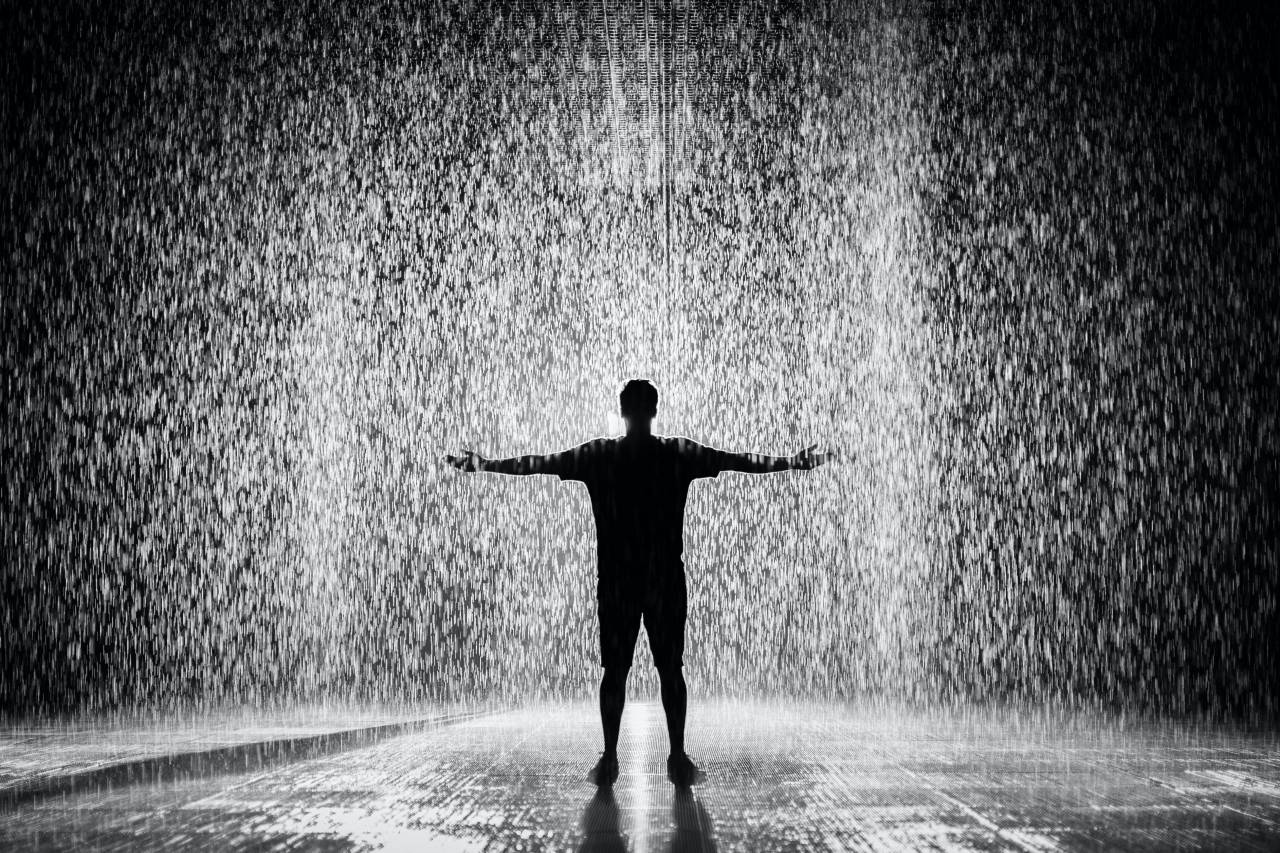 rain, male, man, person, happy, smile, young, arms, weather, people, open, cheerful, adult, joyful, black, happiness, gesture, success, african, american, season, hand, water, excited, guy, arm, background, coat, celebrating, welcome, white, win, freedom, portrait, achievement, triumph, cap, winner, victory, hispanic, umbrella, yellow, black and white, fun, expression, lifestyle, rainy, smiling, celebration, wide, 