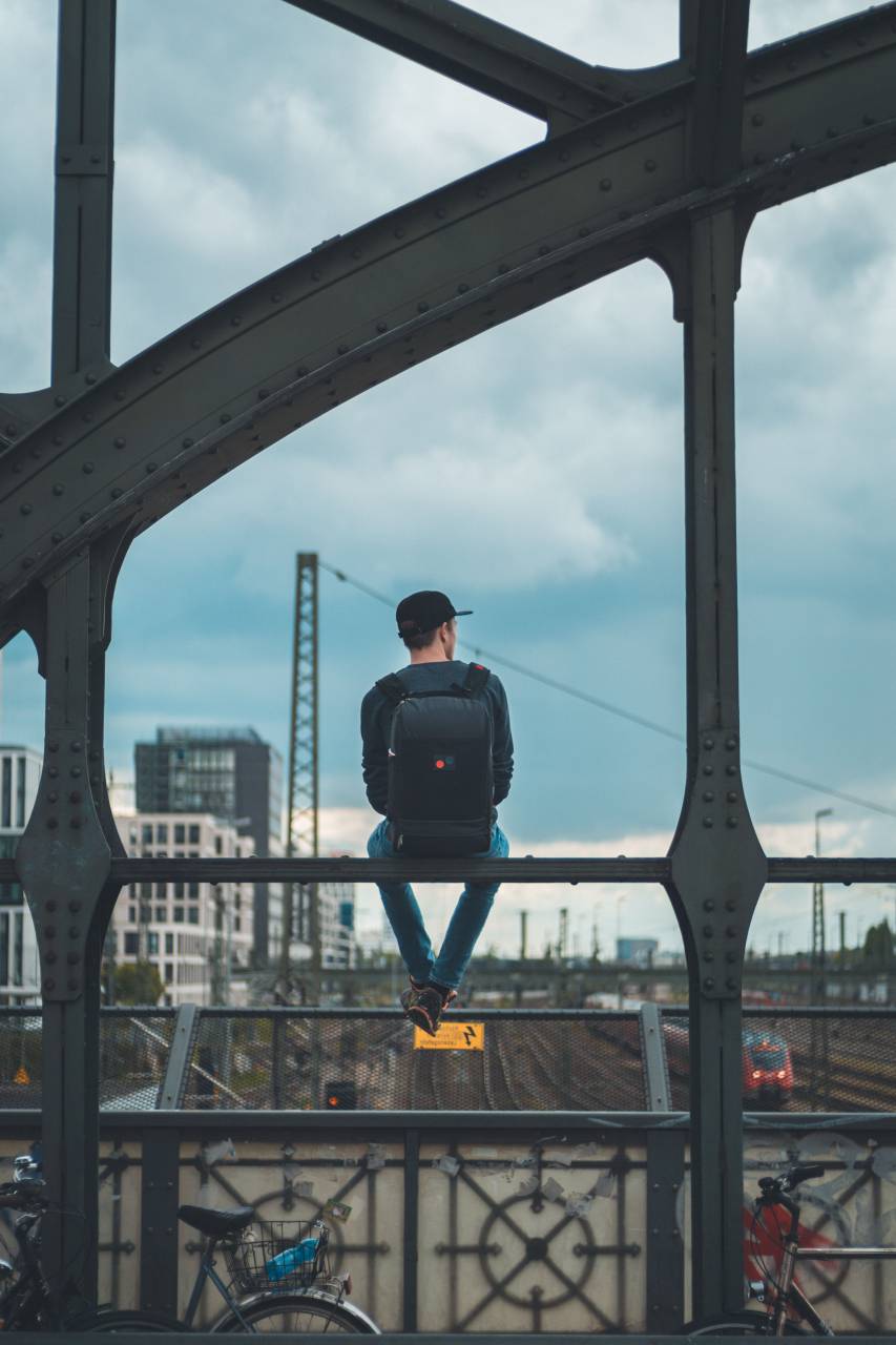 architecture, building, infrastructure, sky, skyscraper, tower, crane, people, man, guy, train, railway, track, transportation
, 