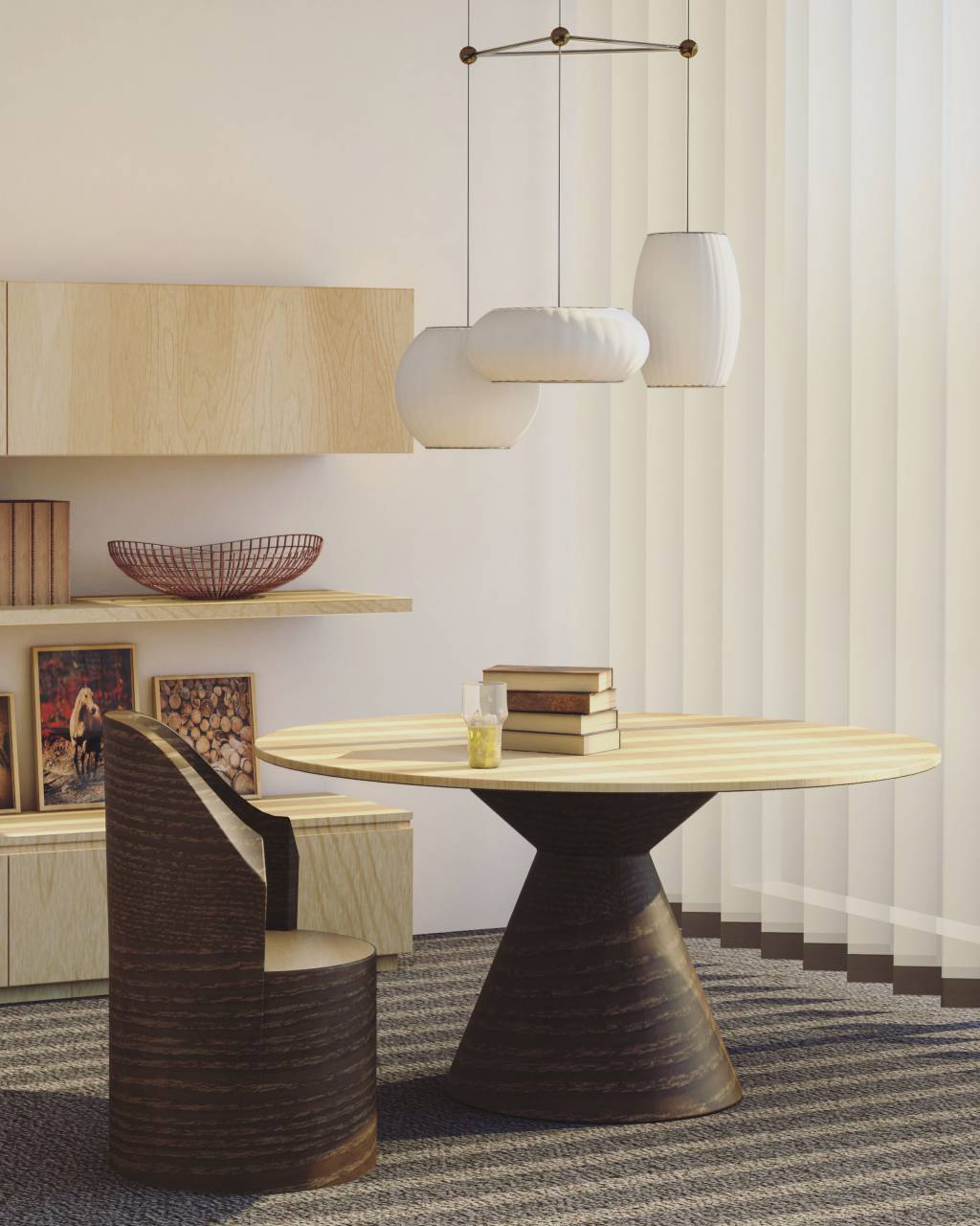 arquitectura, casa, interior, diseño, vivo, habitación, mesa, silla, mueble, libros, lámpara, candelabro, libros, estante, alfombra, cortina,