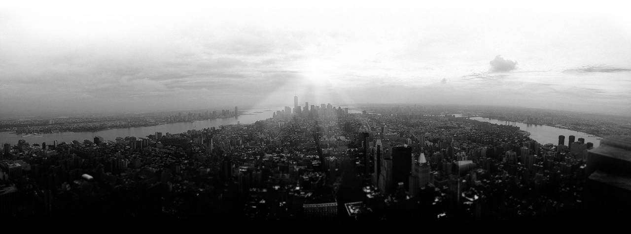 black and white, sky, view, skyline, new york, city, buildings, skyscrapers, towers, rooftops, clouds
, 