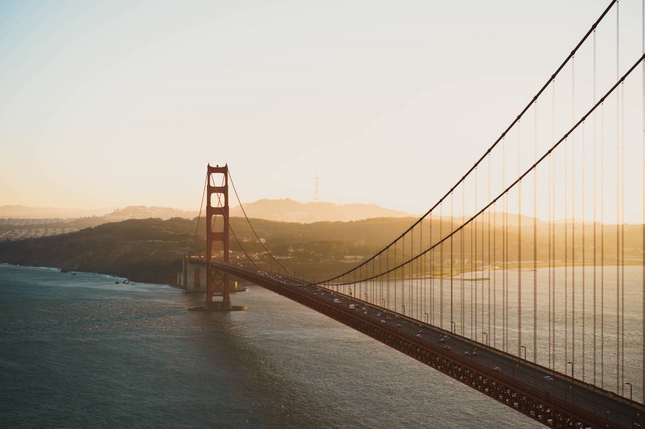 bridge, architecture, infrastructure, sea, ocean, water, mountain, sky, car, travel
, 
