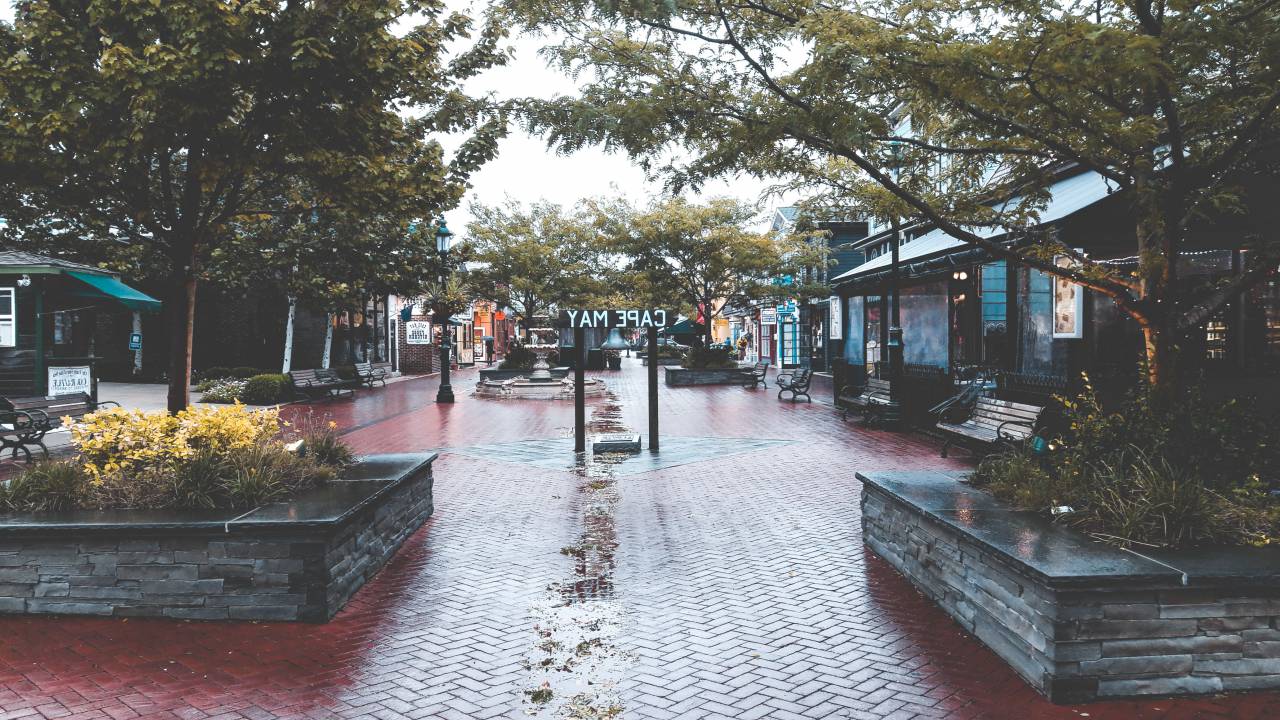 🥇 Imagen de Cape May USA día lluvioso árbol compras lluvia húmeda ...