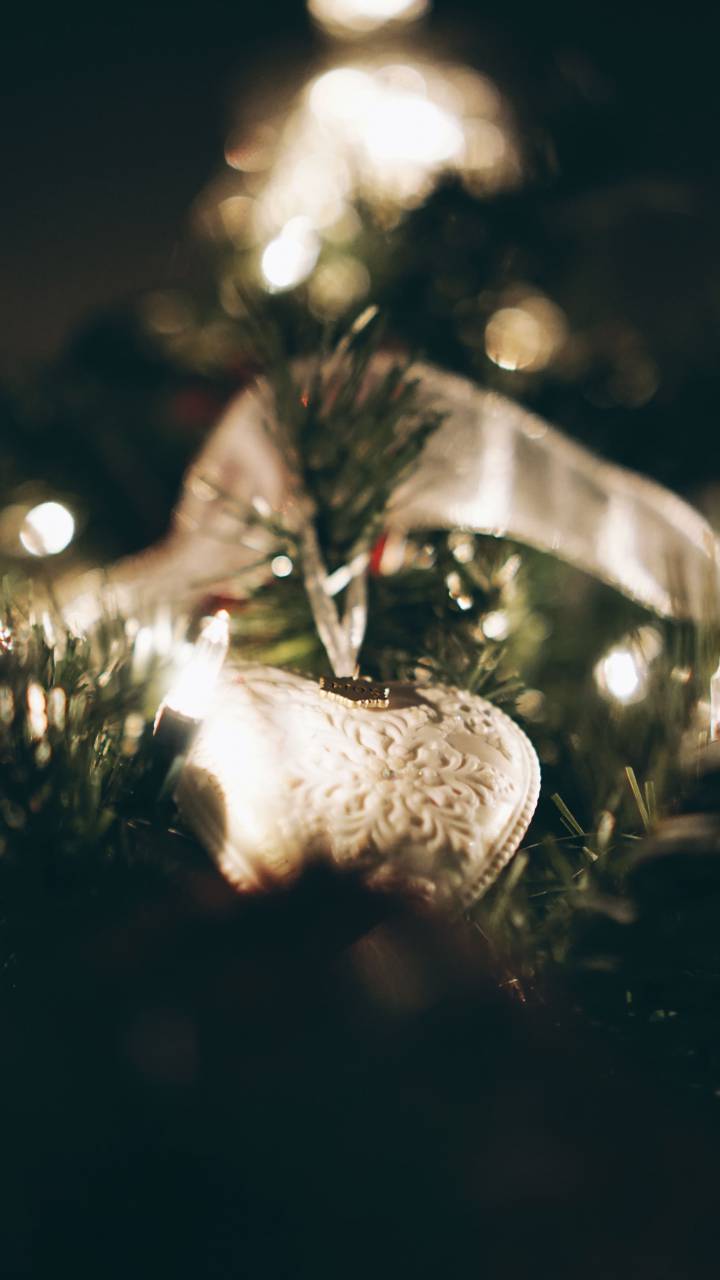Navidad, árbol, ornamento, corazón, luces, decoración, vacaciones,