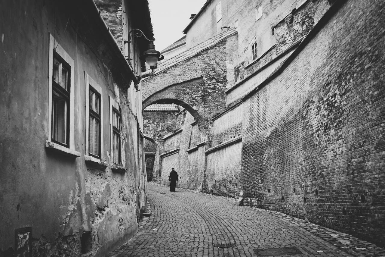 Guijarro, calle, carretera, ciudad, ladrillos, arquitectura, vendimia, blanco y negro,