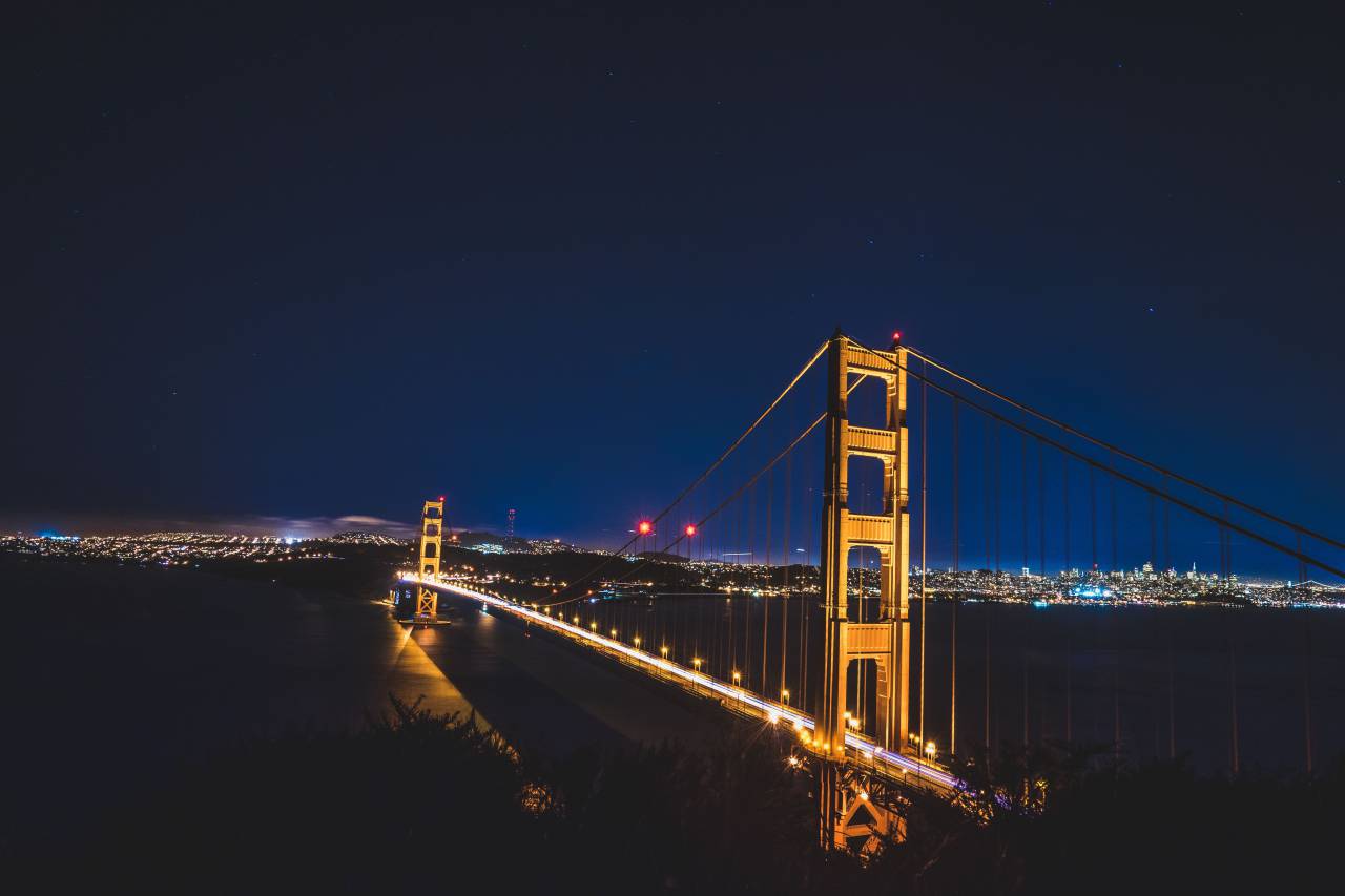 Golden Gate Bridge, San Francisco, architecture, bay, water, night, dark, sky, lights
, 