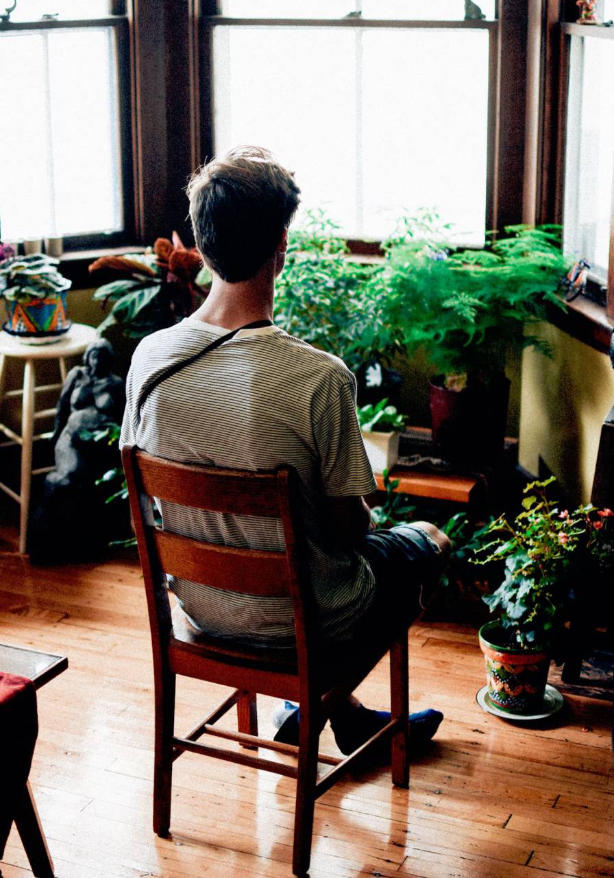 house, interior, floor, wood, chair, furniture, pots, vases, plants, stool, people, man, guy
, 