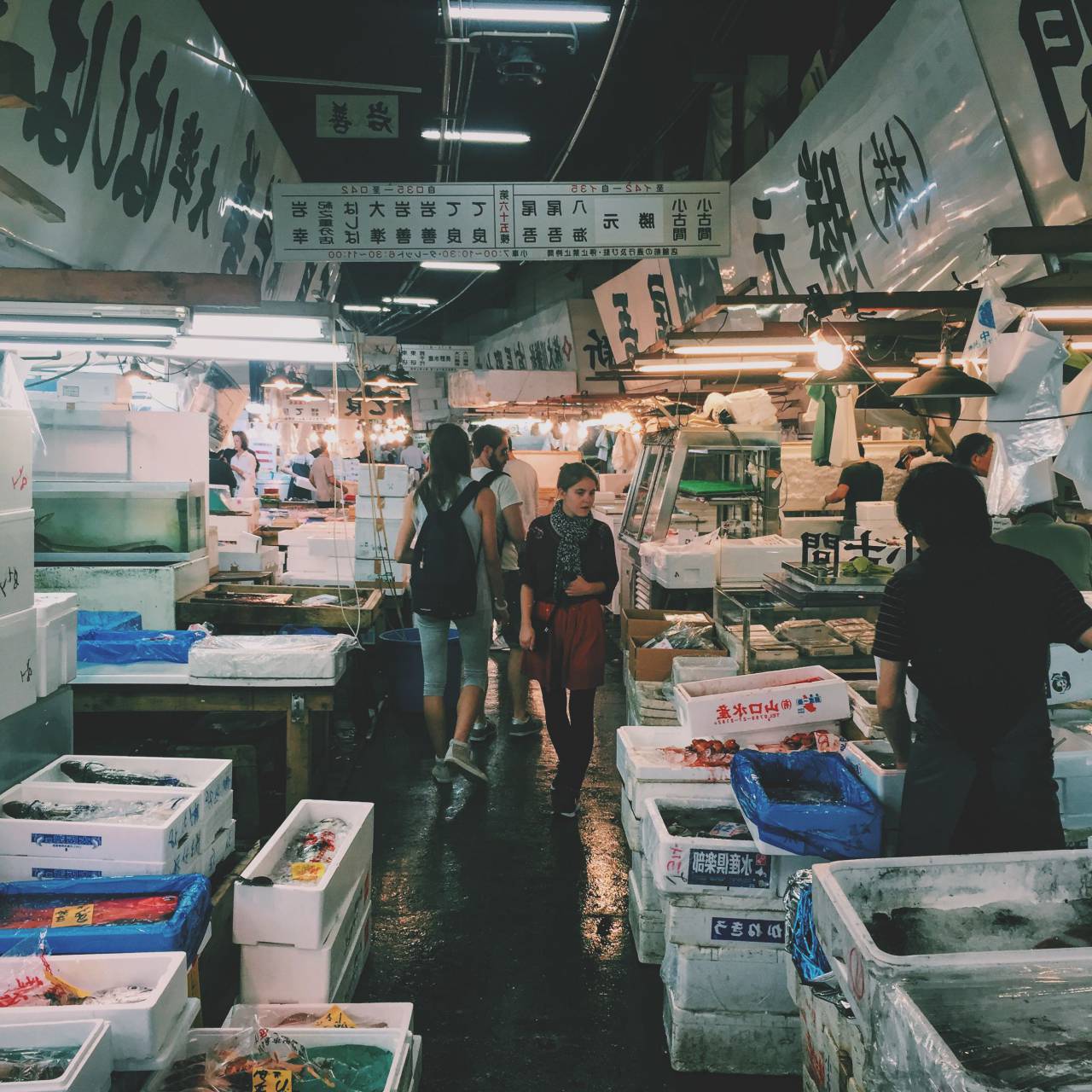 caja, corea, gente, mercado, mariscos, mojado, vendedor,