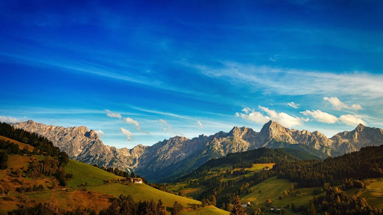 Montaña, paisaje, cielo azul, naturaleza, vista, vista, paisaje, escénico, dramático, hermoso, colina, césped, verde, nieve,