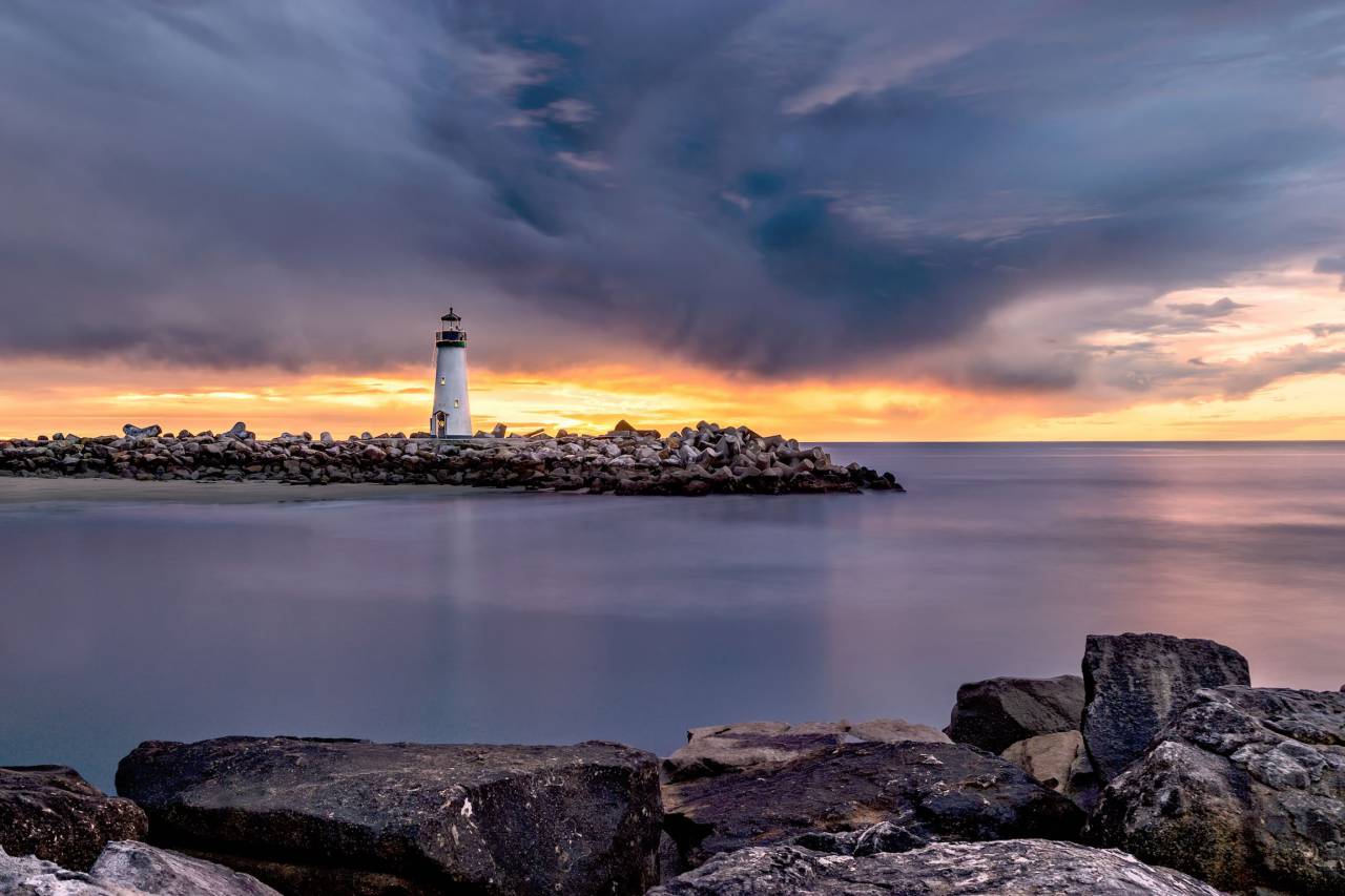 nature, landscape, water, sea, ocean, sky, clouds, lighthouse, rocks, boulders
, 