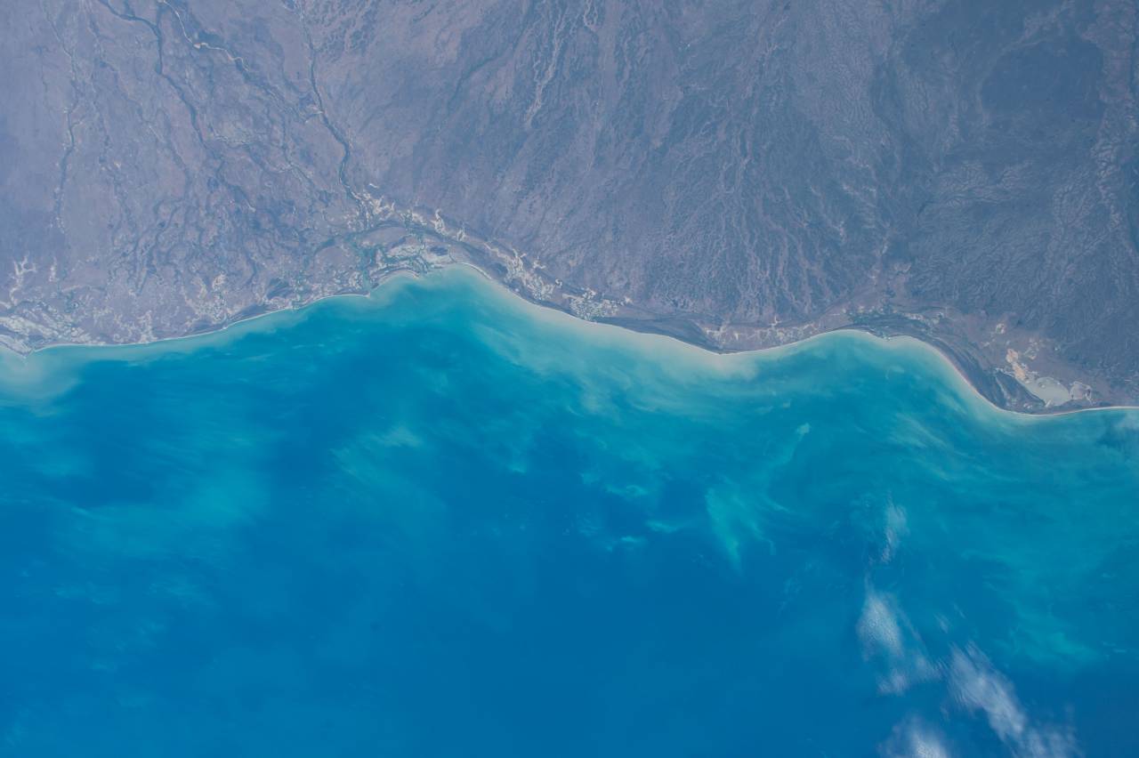Océano, mar, agua, antena, vista, montañas, costa,