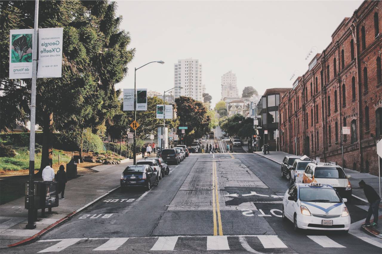 taxis, cars, street, crosswalk, people, pedestrians, city, urban, buildings, sidewalk
, 
