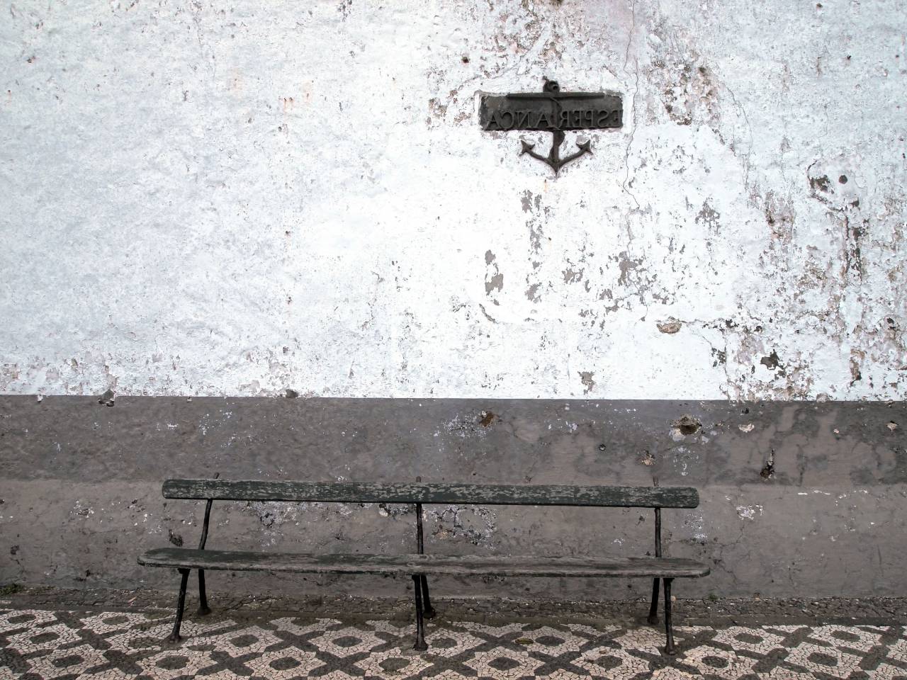 white, wall, anchor, bench, wood, stones
, 