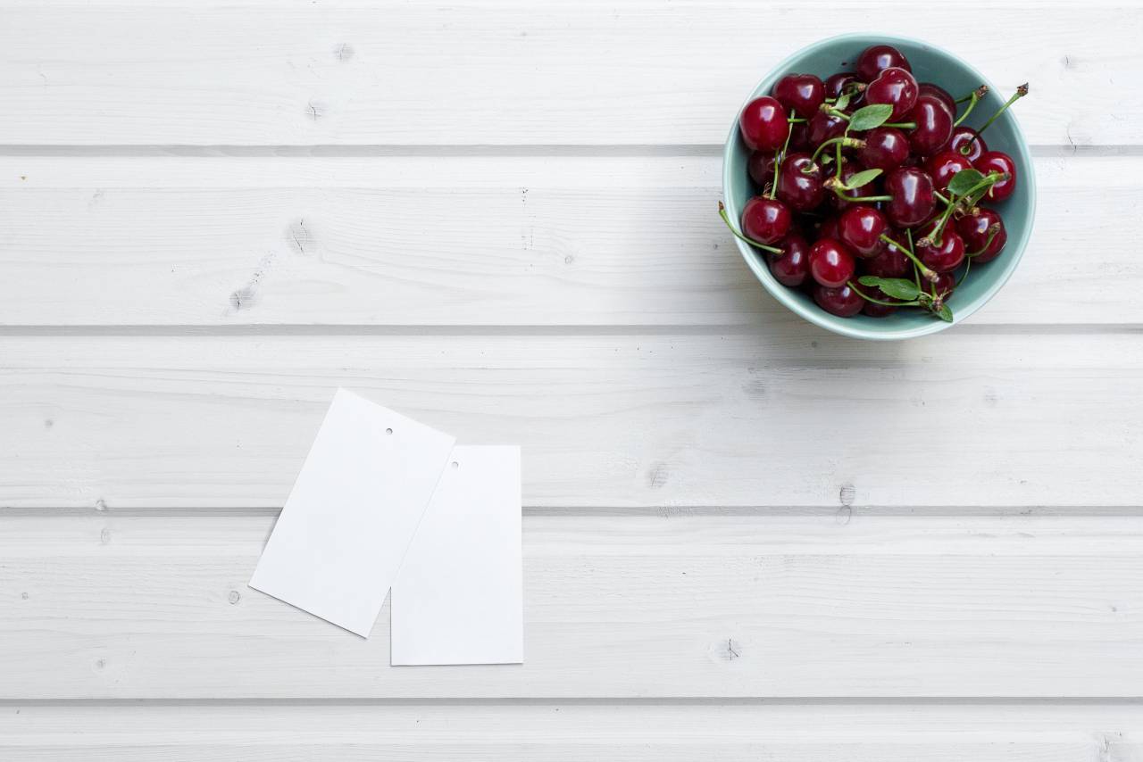 wooden, white, table, bowl, food, cherries, red, fruit
, 
