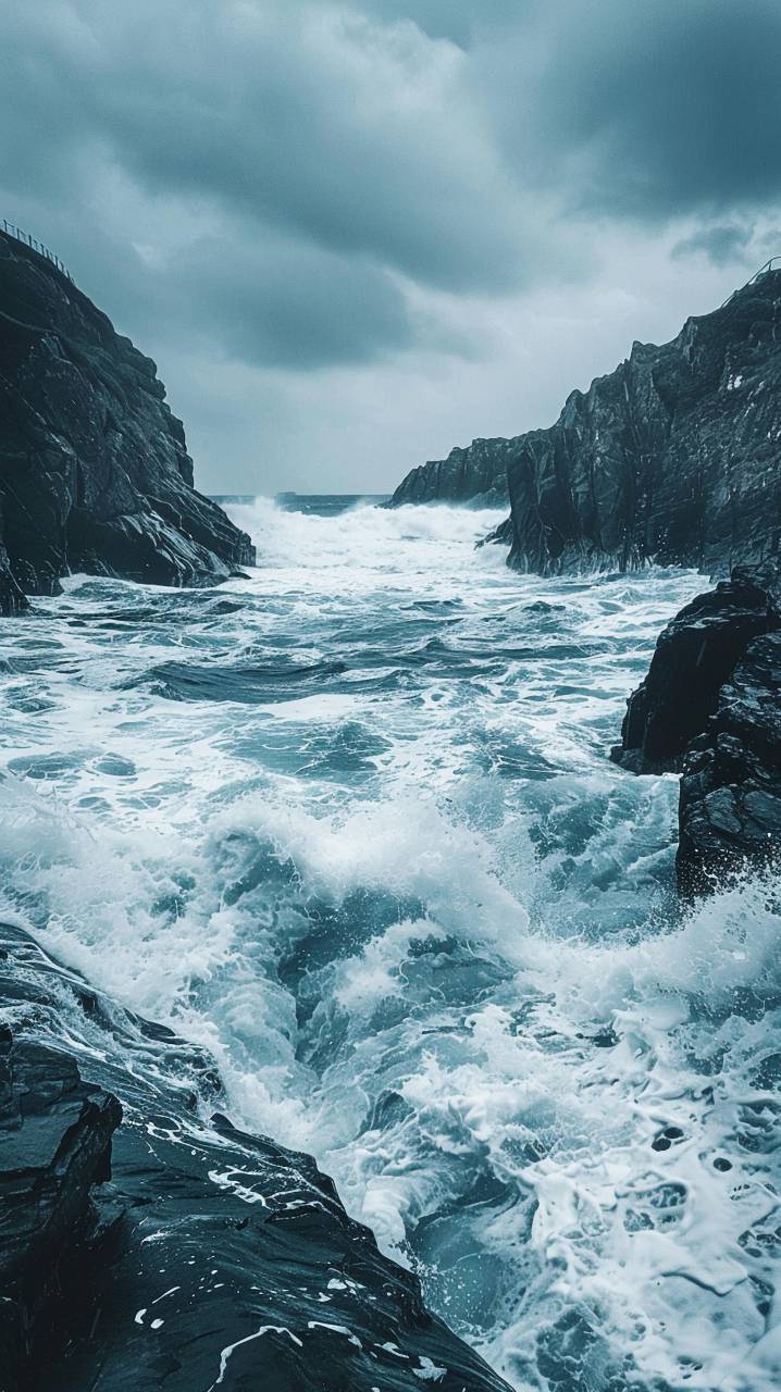 seascape, sea, coast, shore, waves, crashing, rocky cliffs, cliff, bad weather, cloudy, hd wallpapers, 