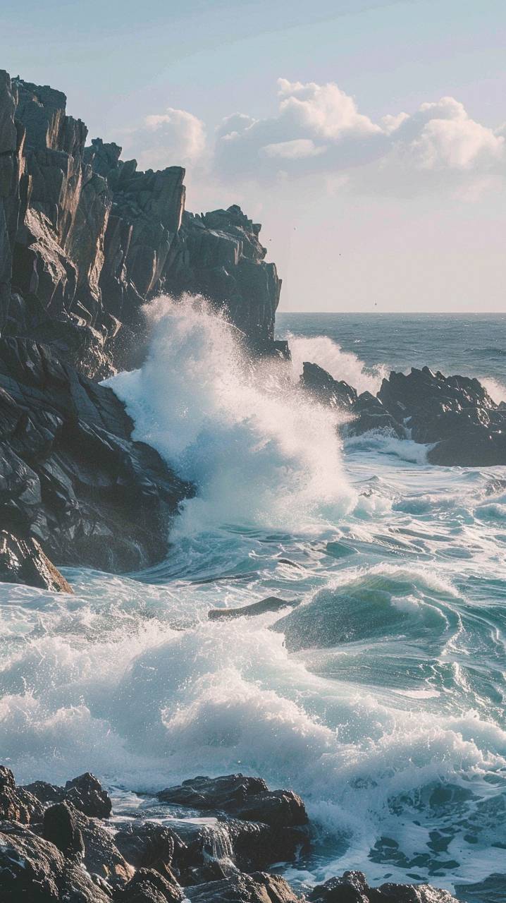 paisaje marino, mar, costa, orilla, olas, estrellarse, acantilados rocosos, acantilado, malo, espuma, fondos de pantalla de alta definición, 