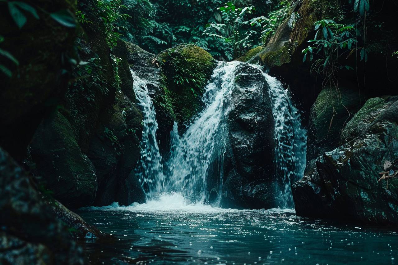 waterfall, tropical, landscape, nobody, nature, cascade, verdant, ethereal, serene, mystical, whispering, glistening, fairytale, breathtaking, oasis, moss, hd wallpapers, 