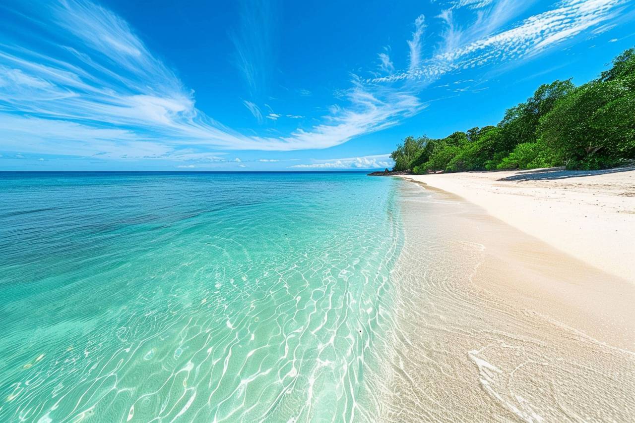 turquoise, serenity, sway, palm, whisper, paradise, shoreline, sun-drenched, coast, beach, tropical, idyllic, hd wallpapers, 
