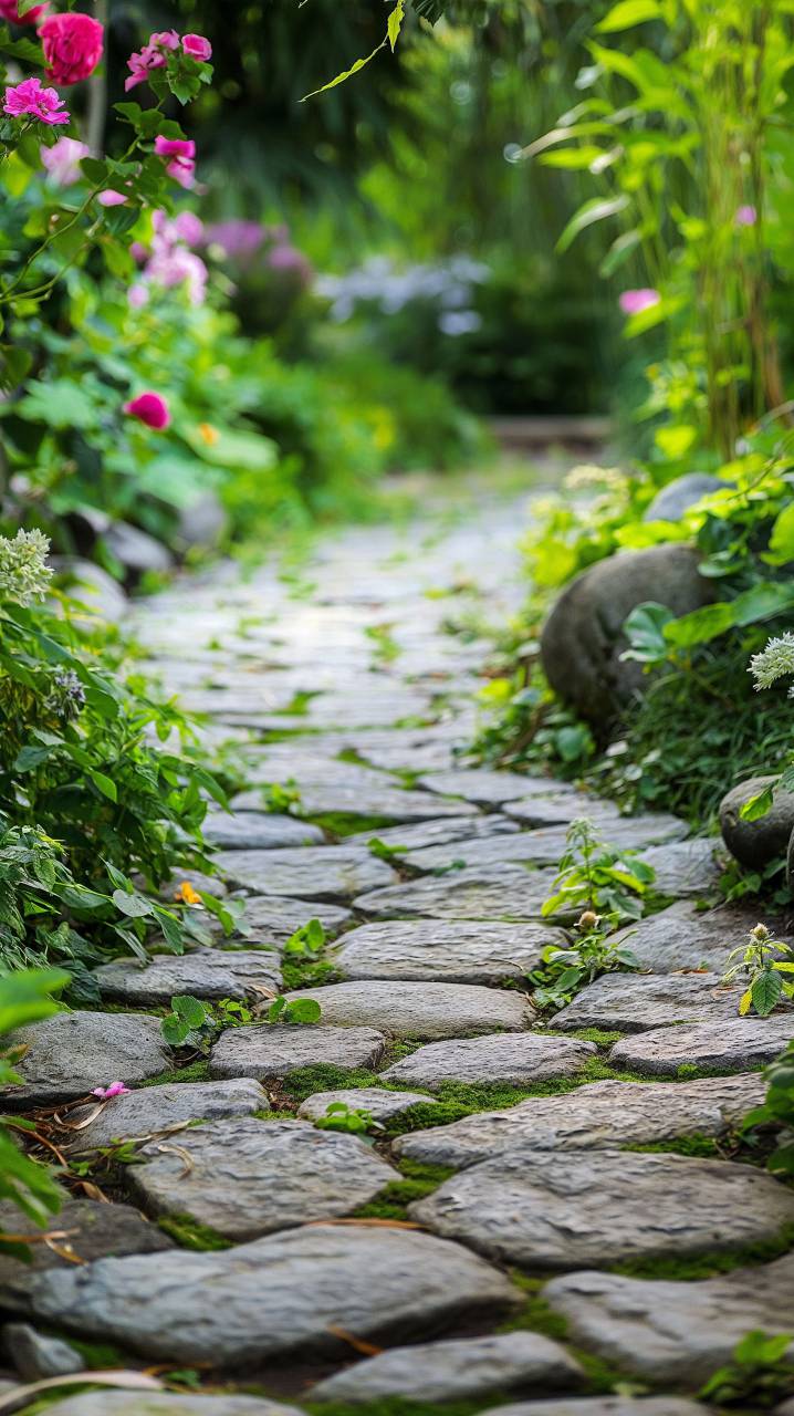 🥇 Image of Tranquil garden scene with a charming stone pathway - 【FREE ...