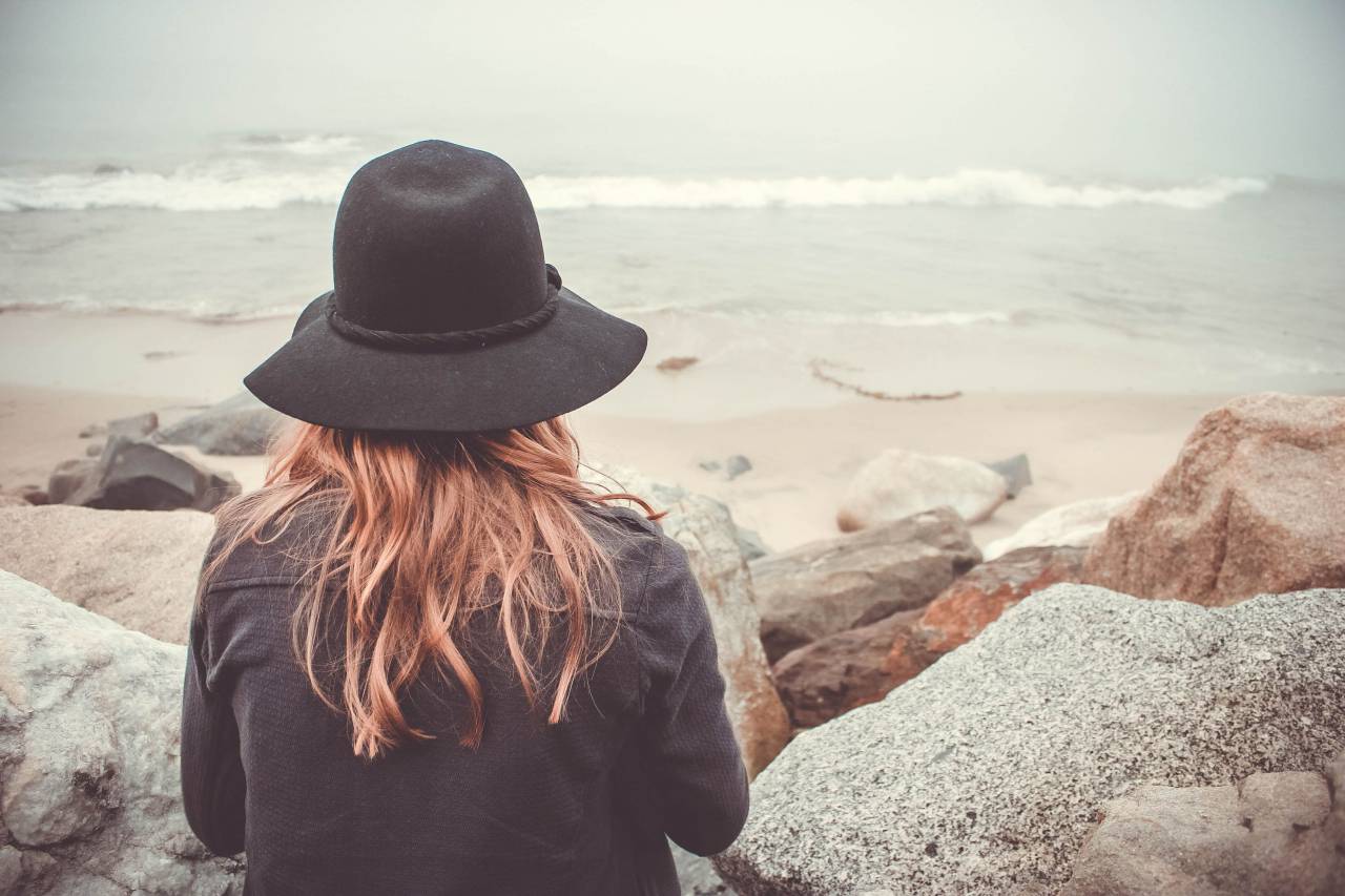 beach, california, california girl, female, girl, ocean, outdoors, person, sand, seashore, water, waves, woman, rocks, brunette, hat
, 